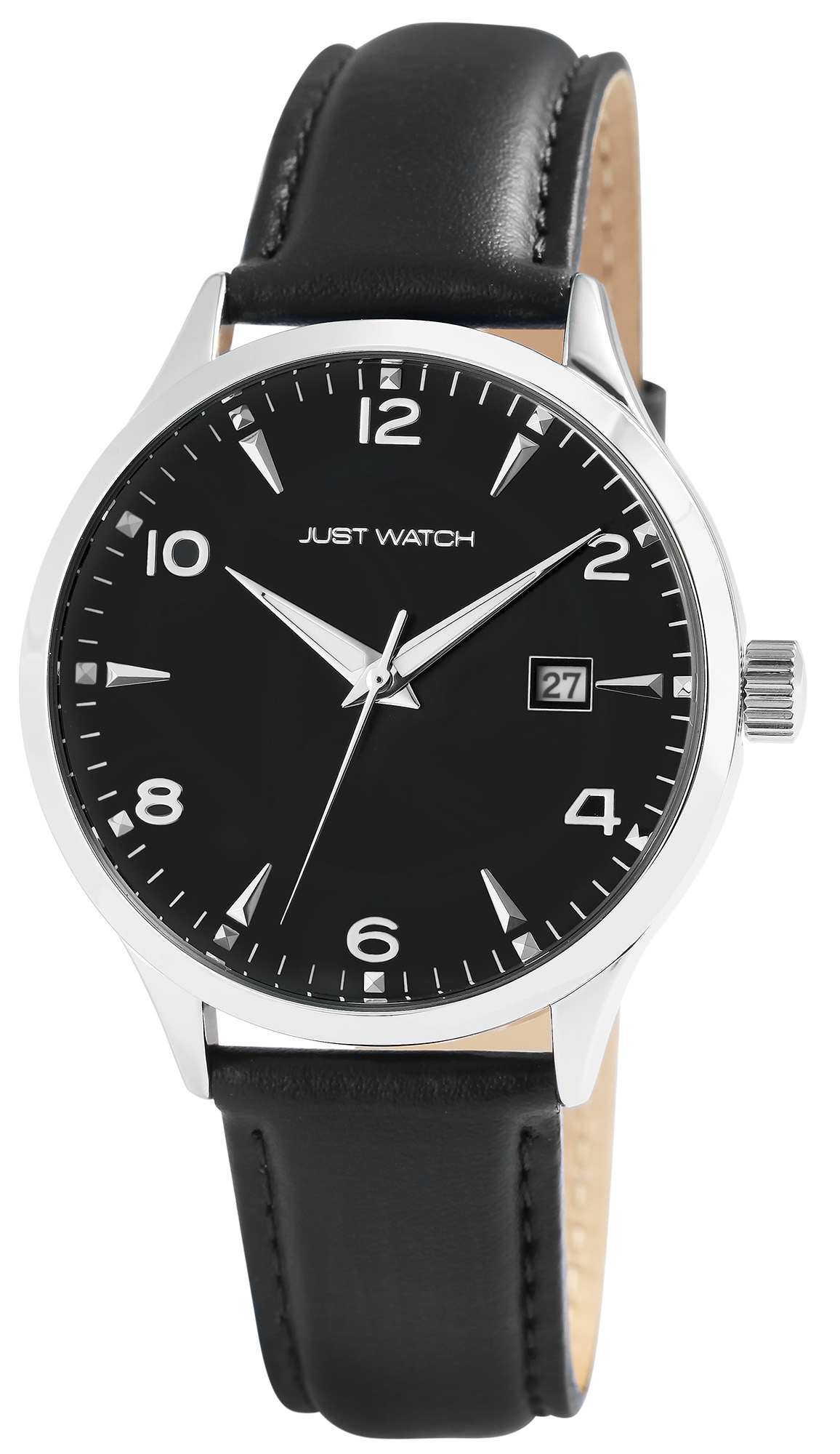 Just Watch Herrenuhr mit Echtlederarmband, schwarz/silberfarben