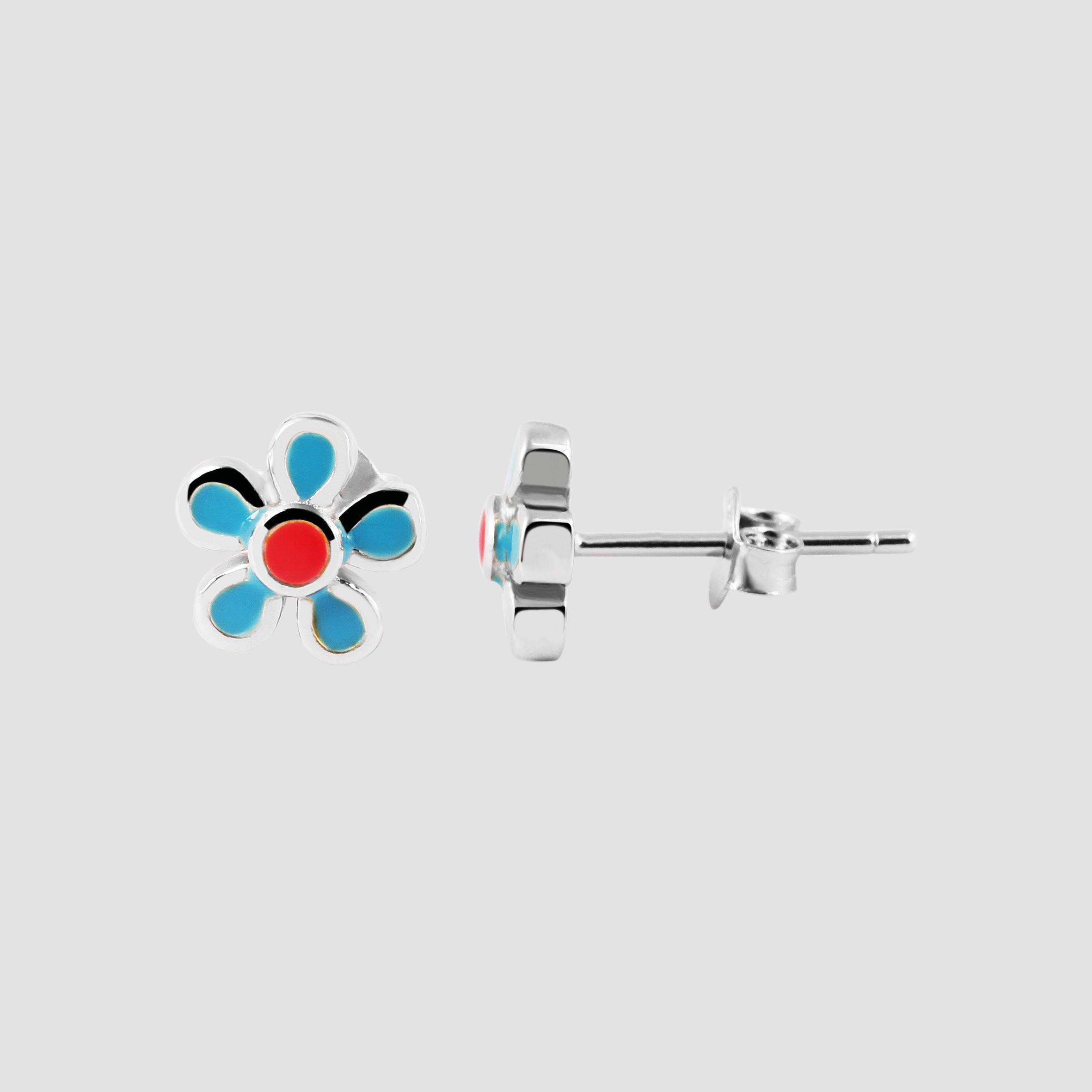 "Flora" 925/- Echt Silber Ohrstecker farbenfrohen Blumen blau/ rosa, silberfarben rhodiniert