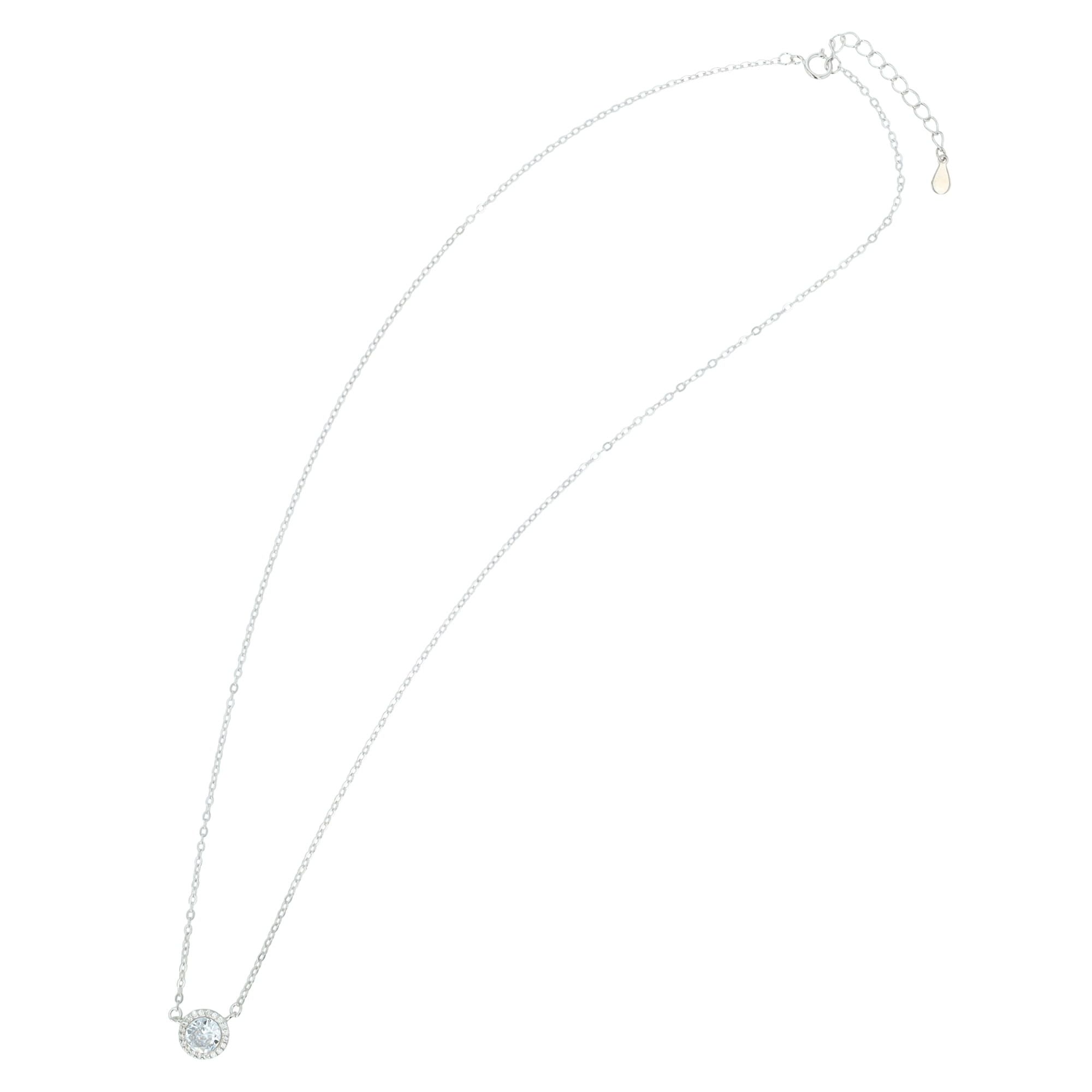 925/- Echt Silber Kette "Padma"mit rundem Anhänger, Zirkonia, rhodiniert