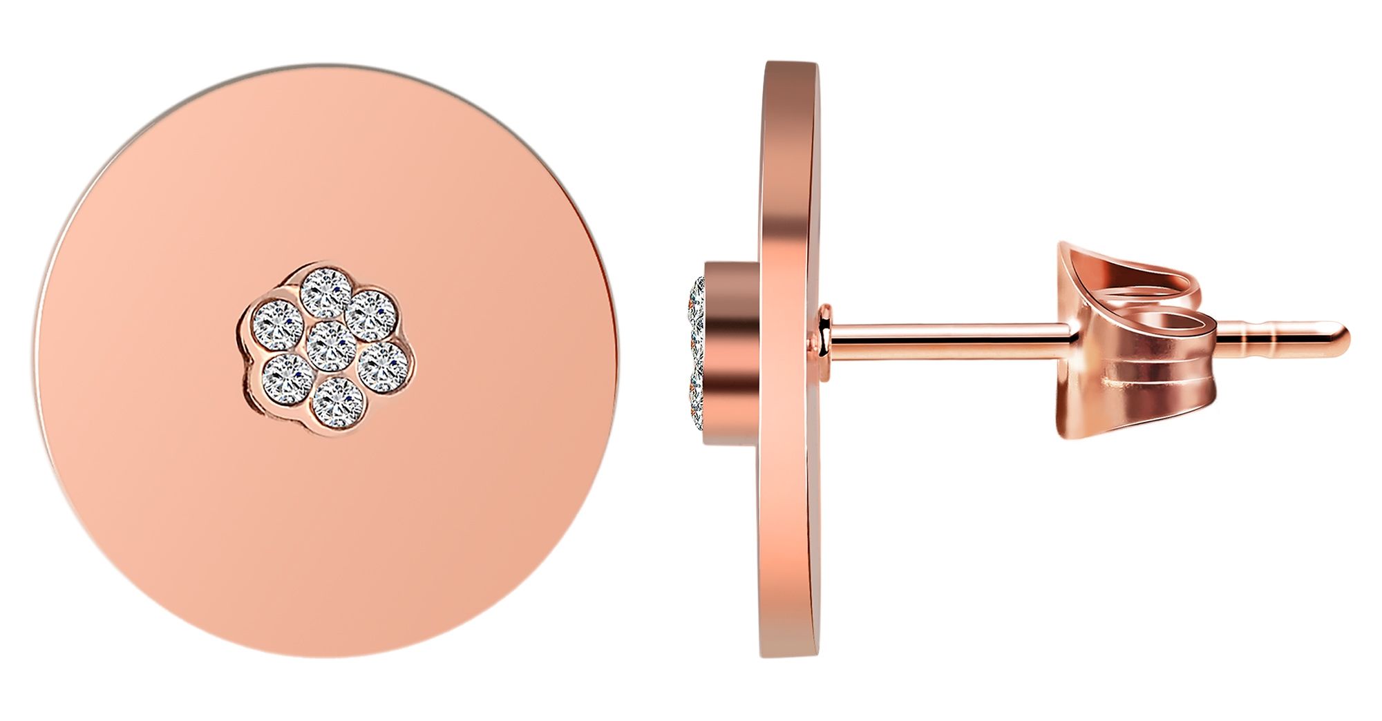 Akzent Ohrstecker, Edelstahl, blütenförmiger Similibesatz, rund, roségoldfarben