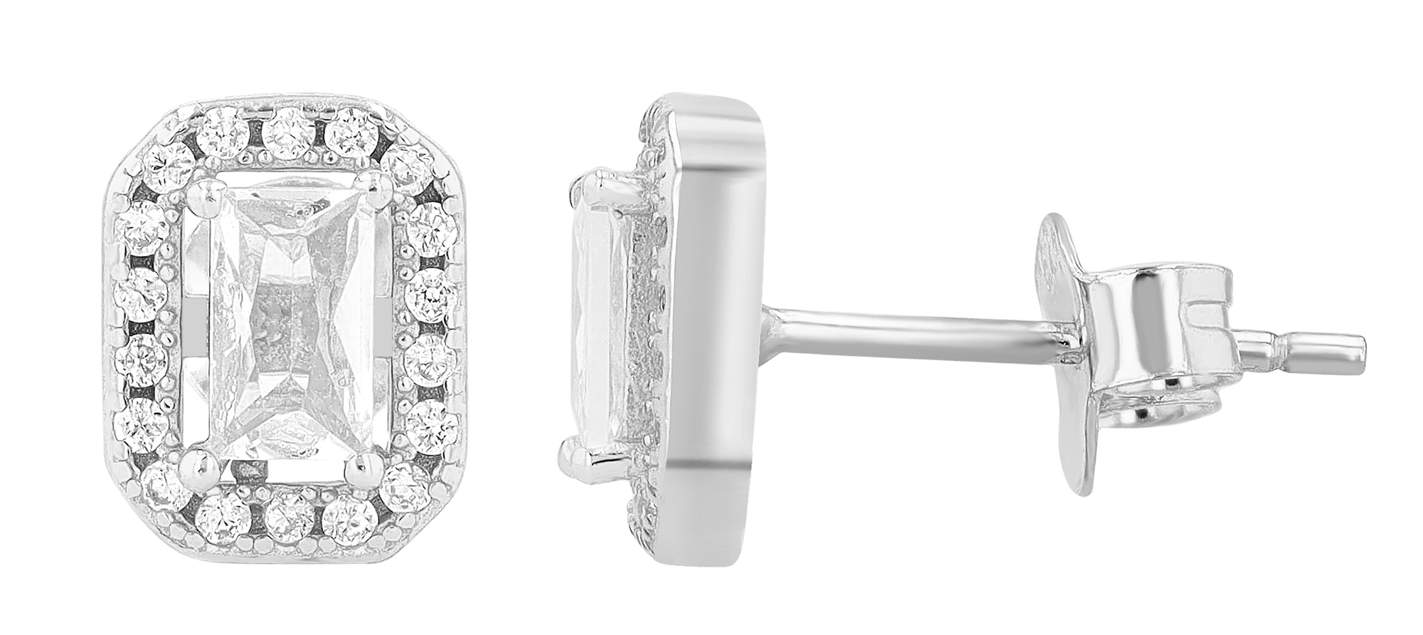 "Zooe" 925/- Echt Silber Ohrstecker, Zirkonia, Silbe,r rhodiniert