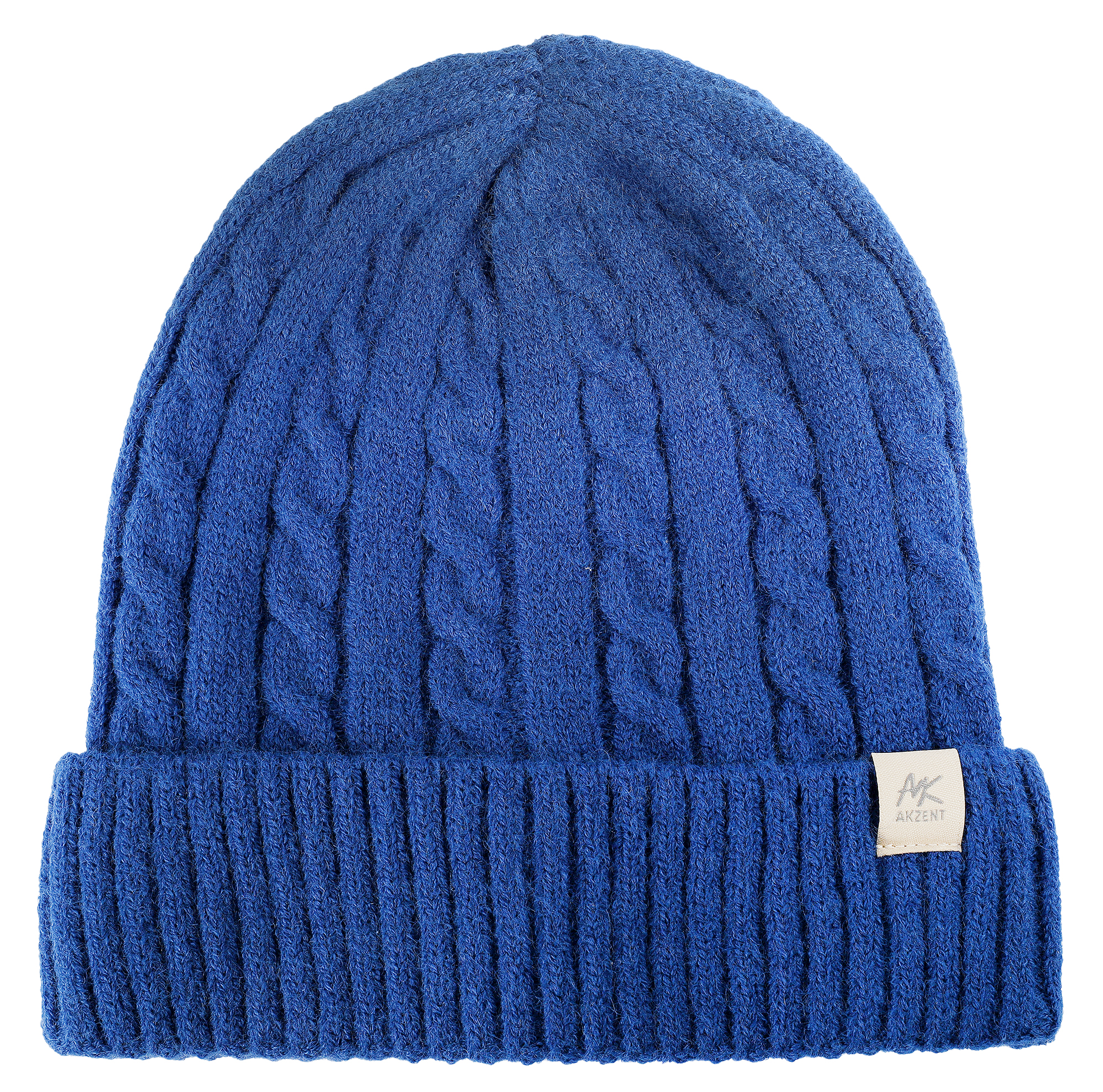 Akzent Strickmütze mit Umschlag, 100% Acryl, 4-VE, blau