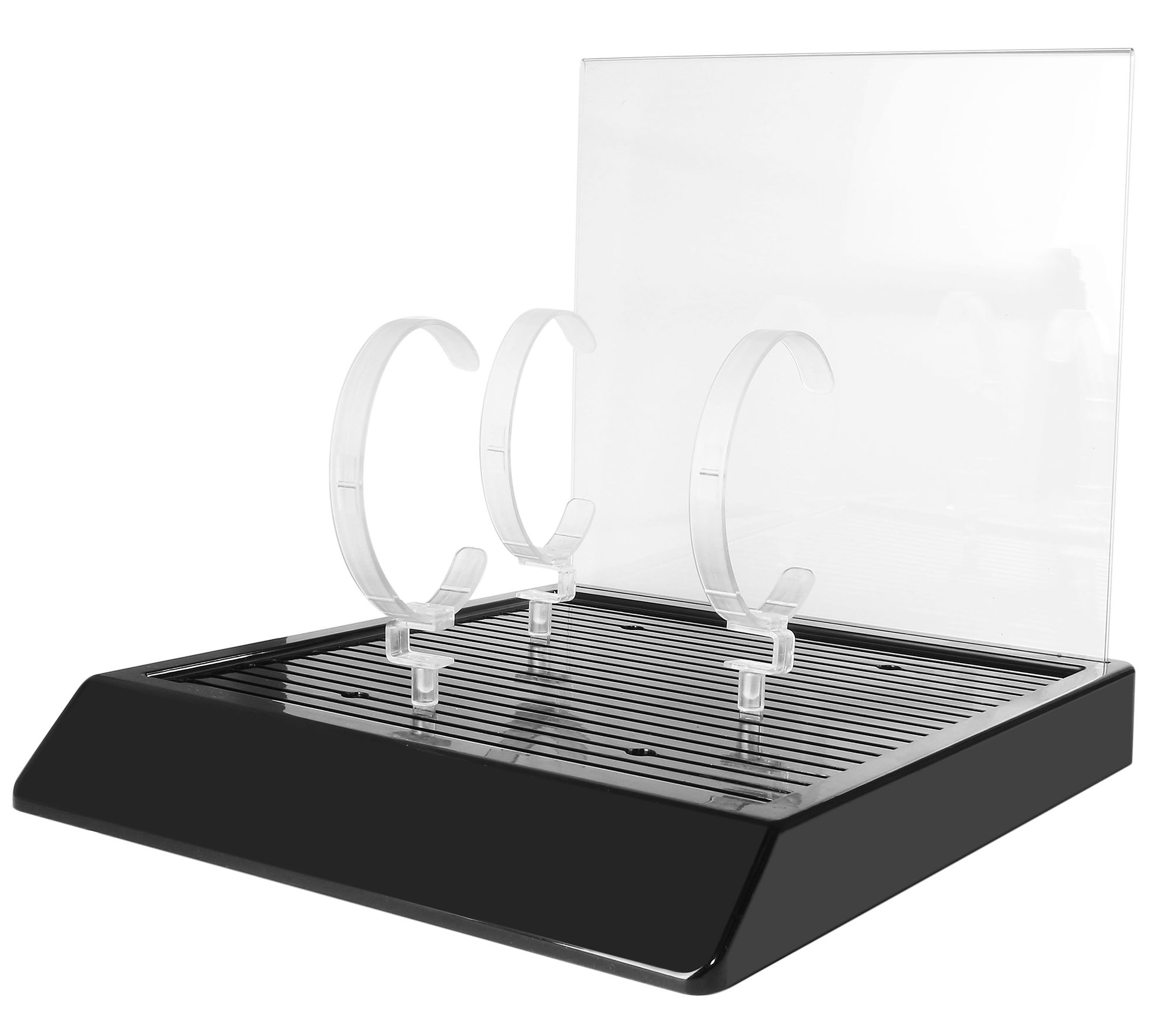 Uhren-Display mit 10 Spangen, Werbefläche, Kunststoff, schwarz