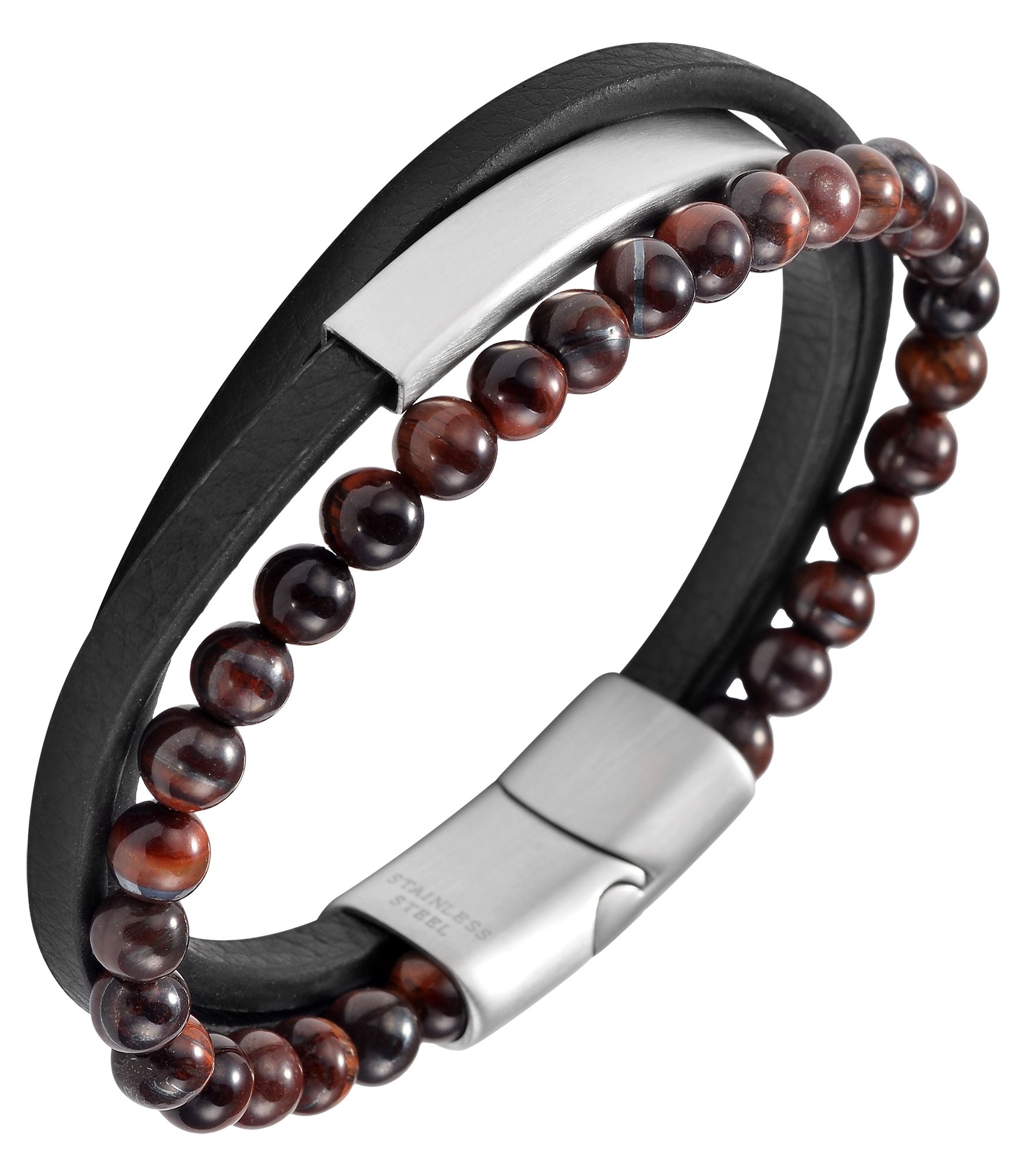 Akzent Armband aus Lederimitation mit Tigerauge, 21 cm