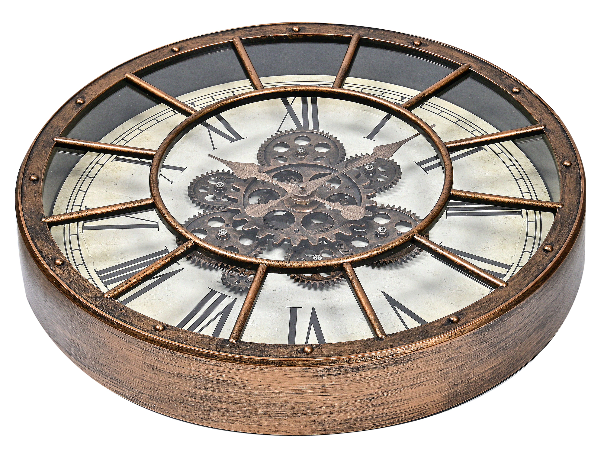 Skelett-Wanduhr im Industrial-Vintage-Look  Ø 45 cm, roségoldfarben/ beige