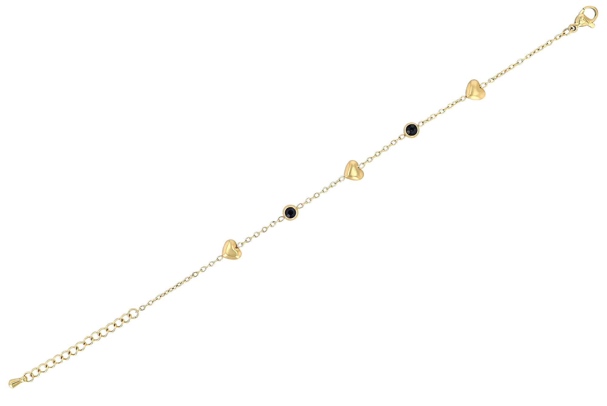 "Ontana" Edelstahlarmband mit Herzen, ionenplattiert, goldfarben, 16,5 + 3,5 cm