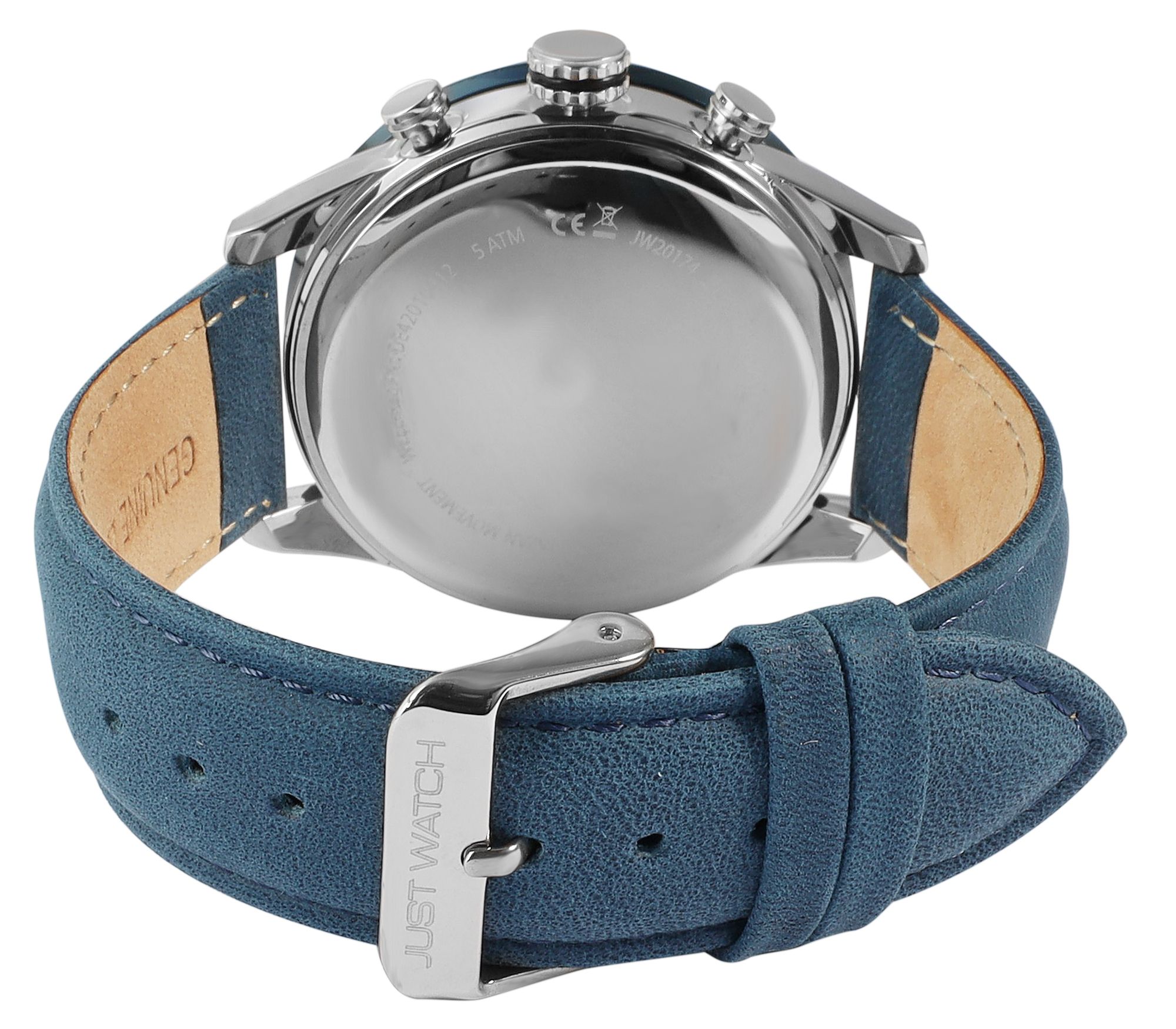 Just Watch Herrenchronograph mit Lederarmband, 5 ATM, blau