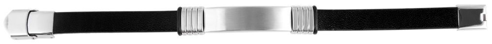 "Henrique" Echtlederarmband mit Gravurplatte, 21 cm, schwarz/ silberfarben