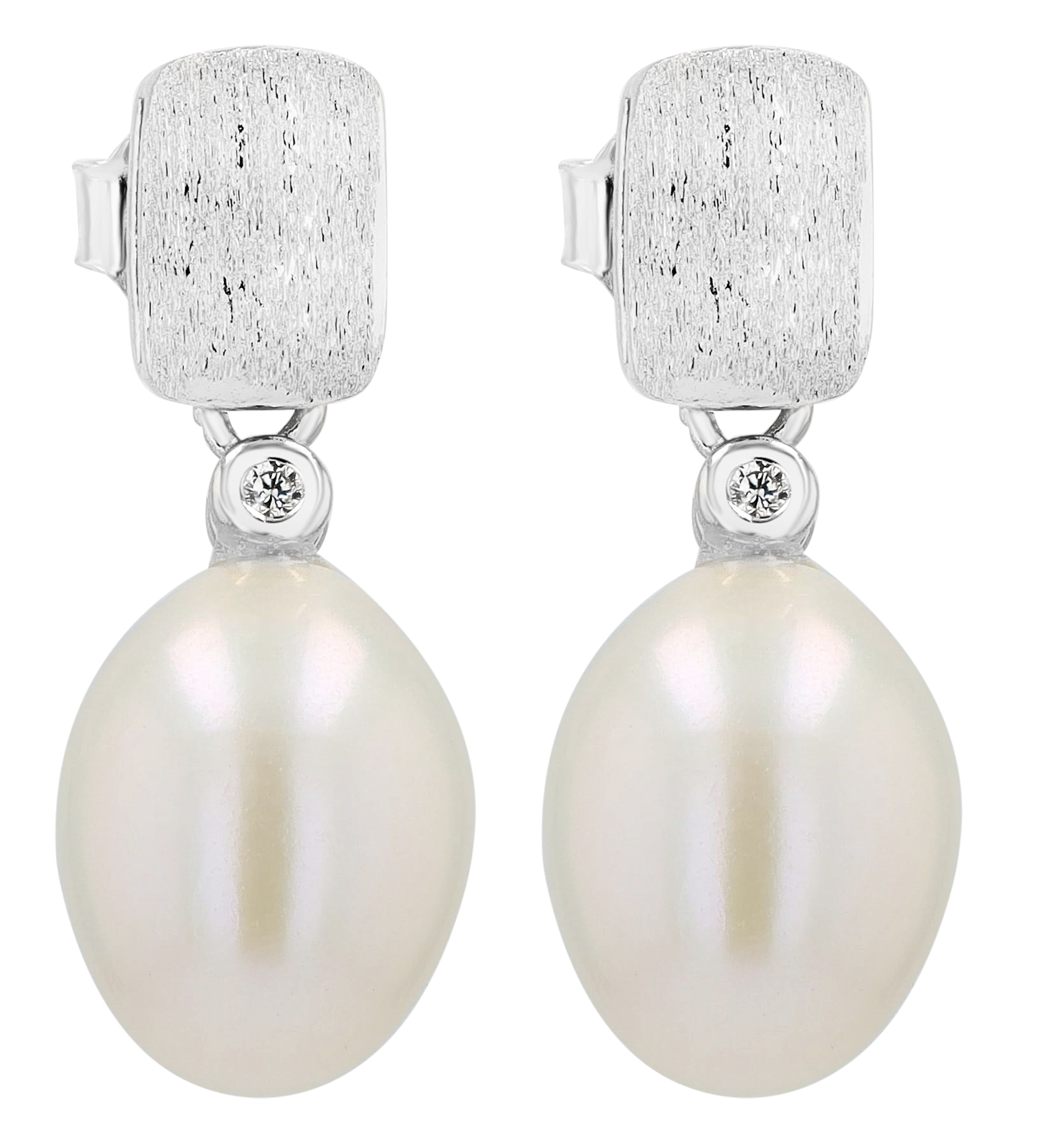 "Mella" 925/- Echt Silber Ohrstecker/ Ohrhänger, Süßwasserperle/Zirkonia, rhodiniert