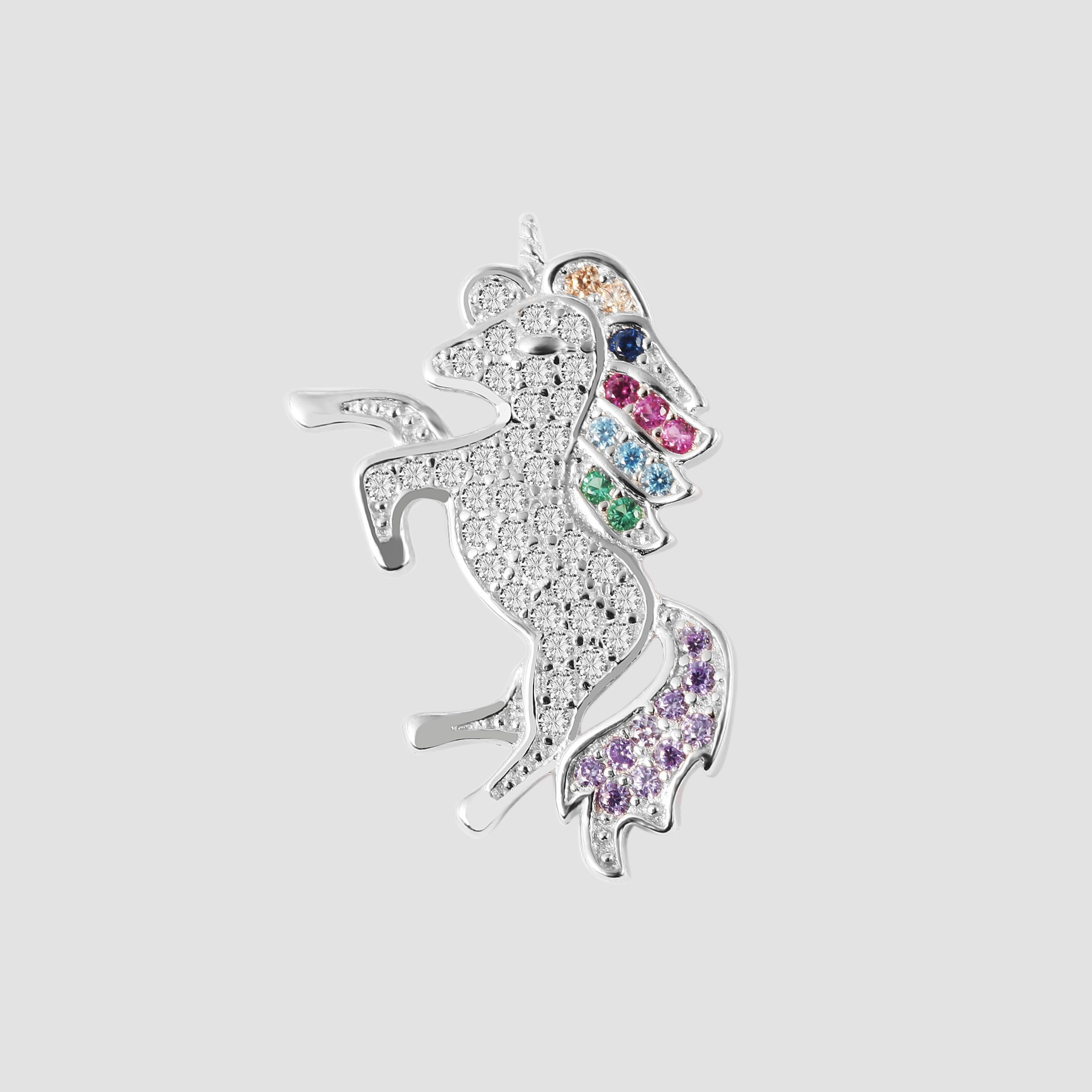 "Bhaina", 925/- Echtsilber Anhänger, Einhorn, mehrfarbige Zirkonia, rhodiniert