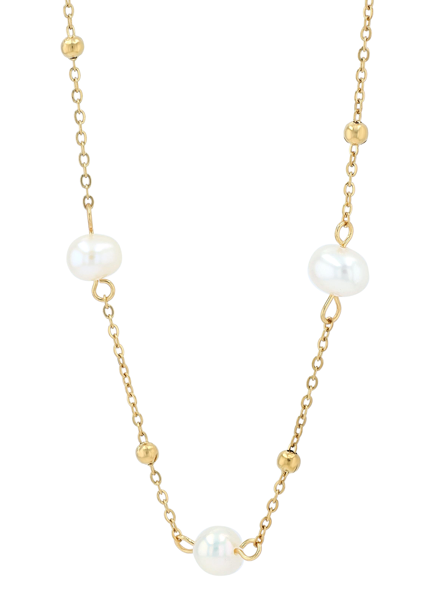 "Myka" Edelstahl Kette mit Süßwasserperlen/ Edelstahlkugeln, goldfarben 40 + 5 cm