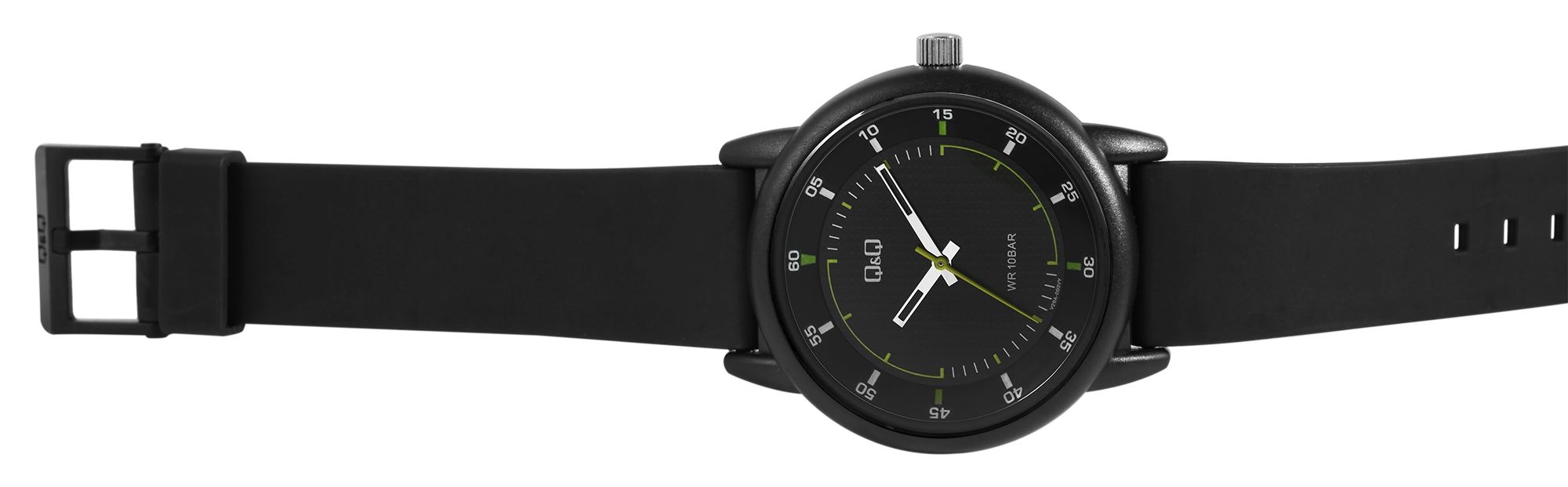 Q&Q Herrenuhr Silikonarmband, Ø 42 mm, schwarz/grün