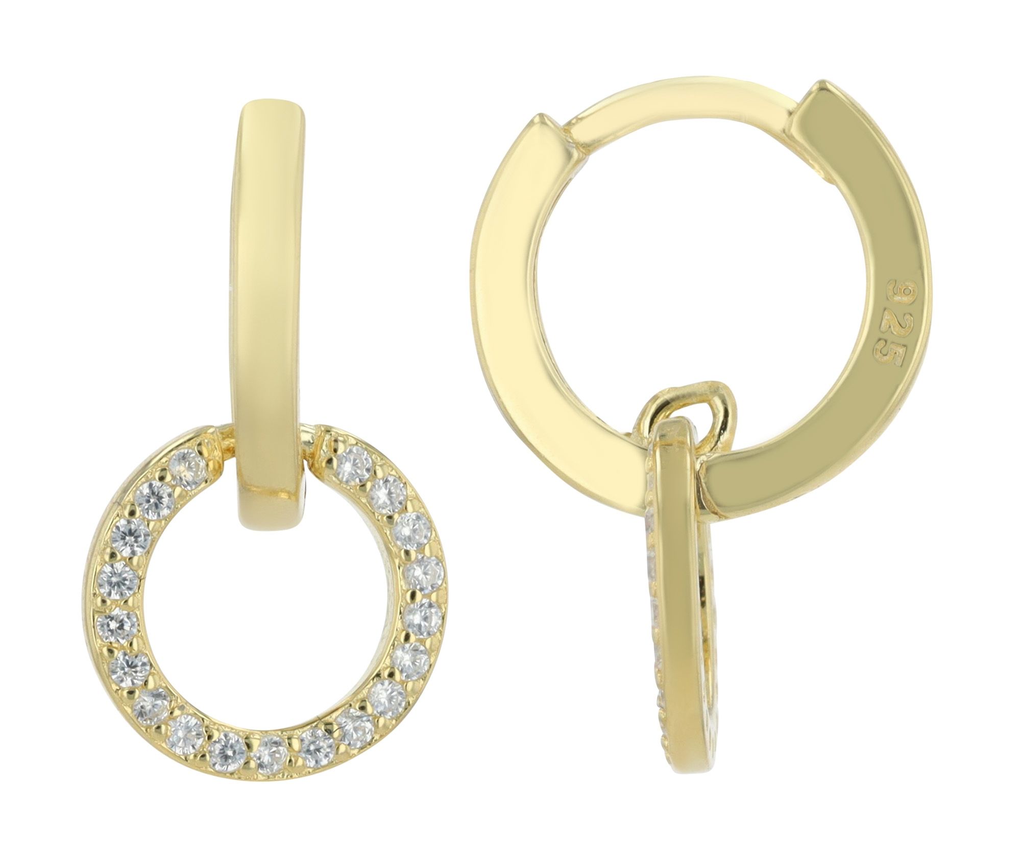 "Holly" 925/- Echt Silber Klapp-Creole Ø 8 mm mit Anhänger, Zirkon, vergoldet