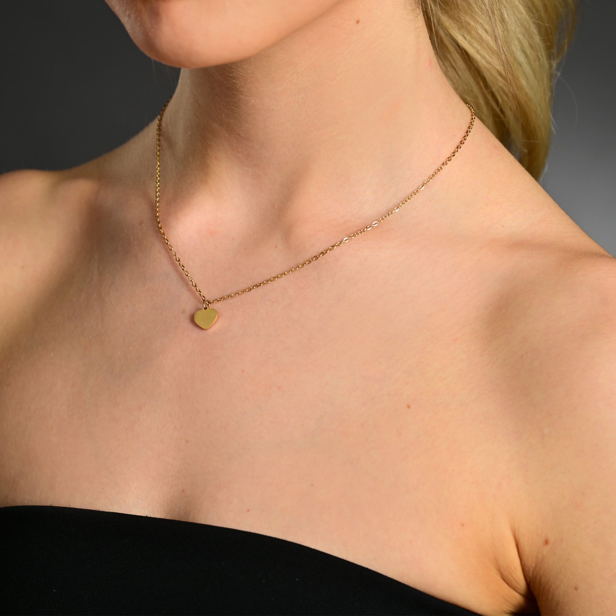 "Katrin", Edelstahl Kette mit Anhänger - Herz, Gravur, 45 + 5 cm, godfarben