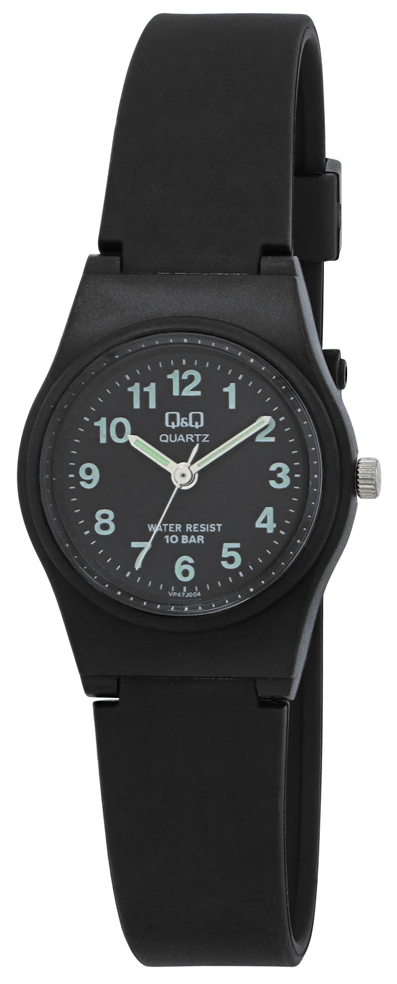 Q&Q Kinderuhr Ø 24 mm, Resinband, schwarz/ schwarz