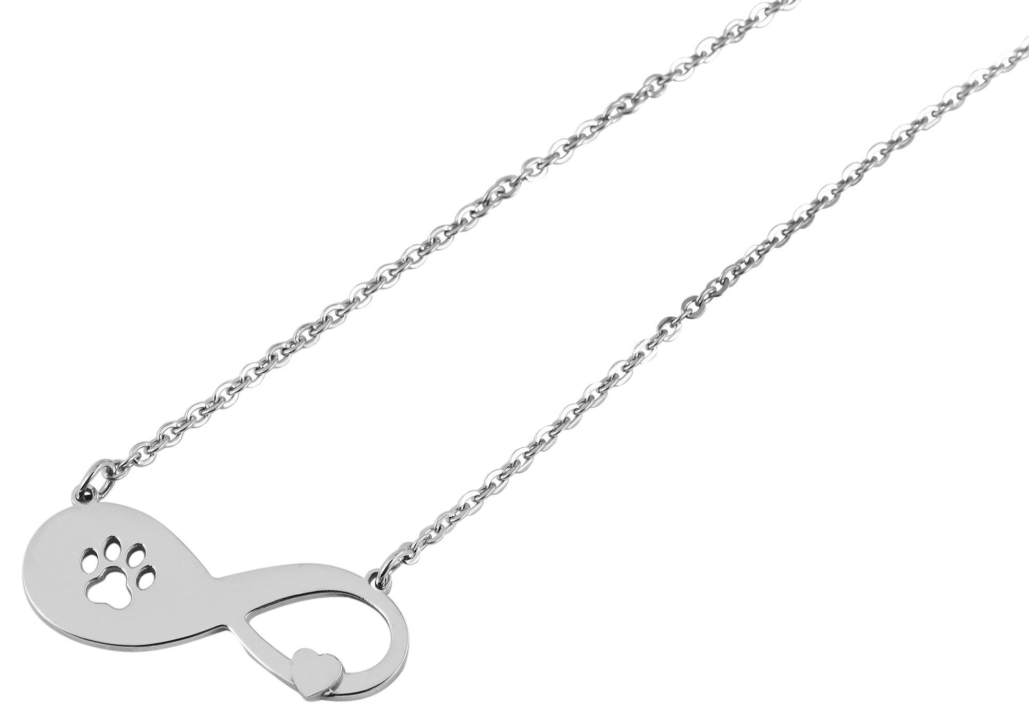 "Carlin", Edelstahl Kette mit Anhänger - Infinity/ Pfote, 43+5cm, silberfarben