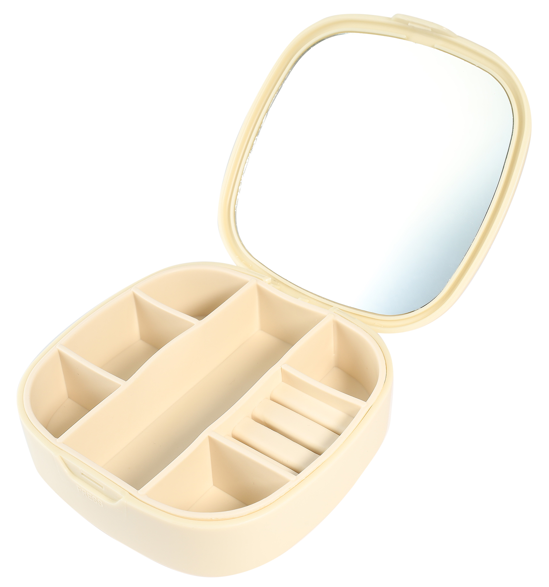 kleine Schmuckbox (Schmuck Travel Box) mit Spiegel 10 x 10 cm, beige