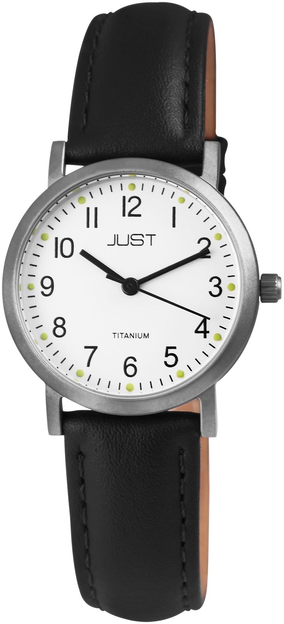 Just Titan Damenuhr mit Echtlederarmband, 5 ATM, schwarz/weiß