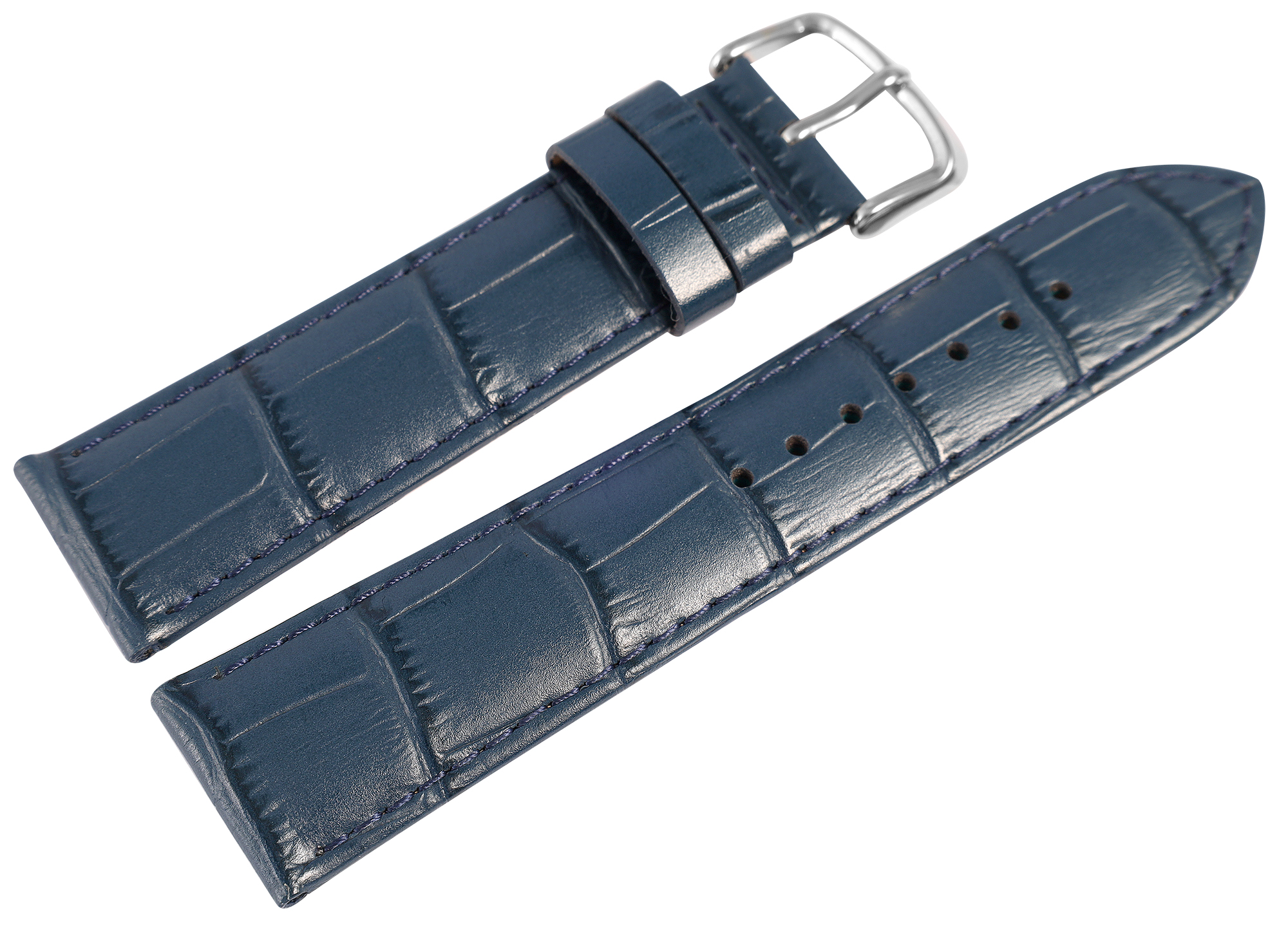 Uhrenarmband aus Echt Leder, Kroko-Optik, dunkelblau, 22 mm
