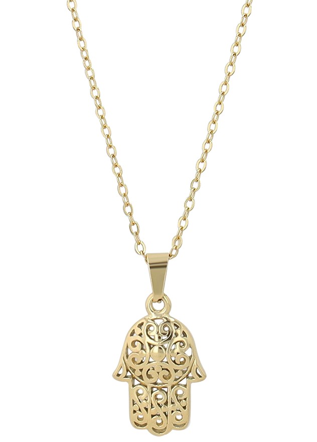 "Hamsa - Hand der Fatima" Edelstahkette mit Anhänger, 45 cm, goldfarben