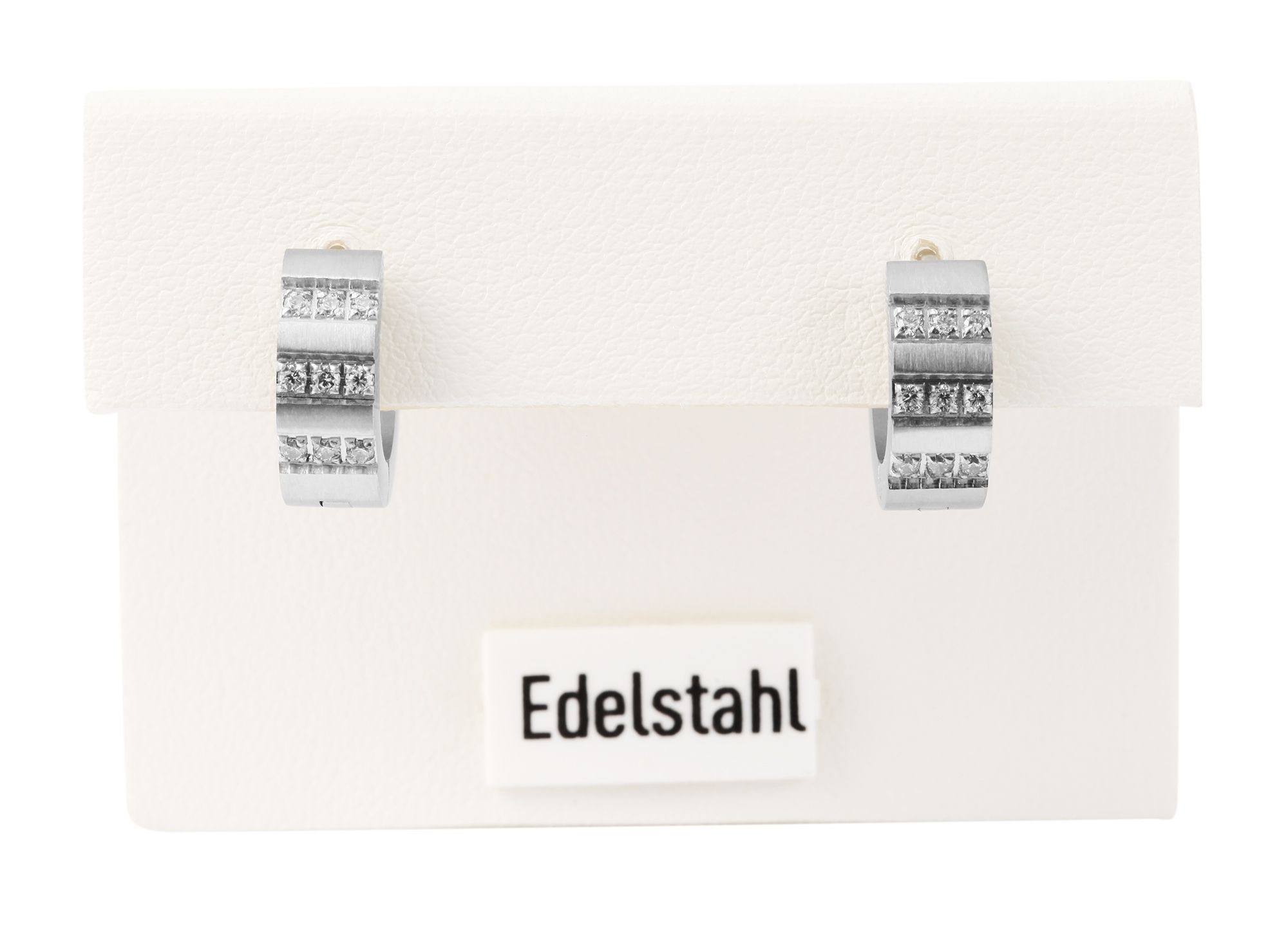 Akzent Klapp-Creolen aus Edelstahl, Similibesatz, silberfarben