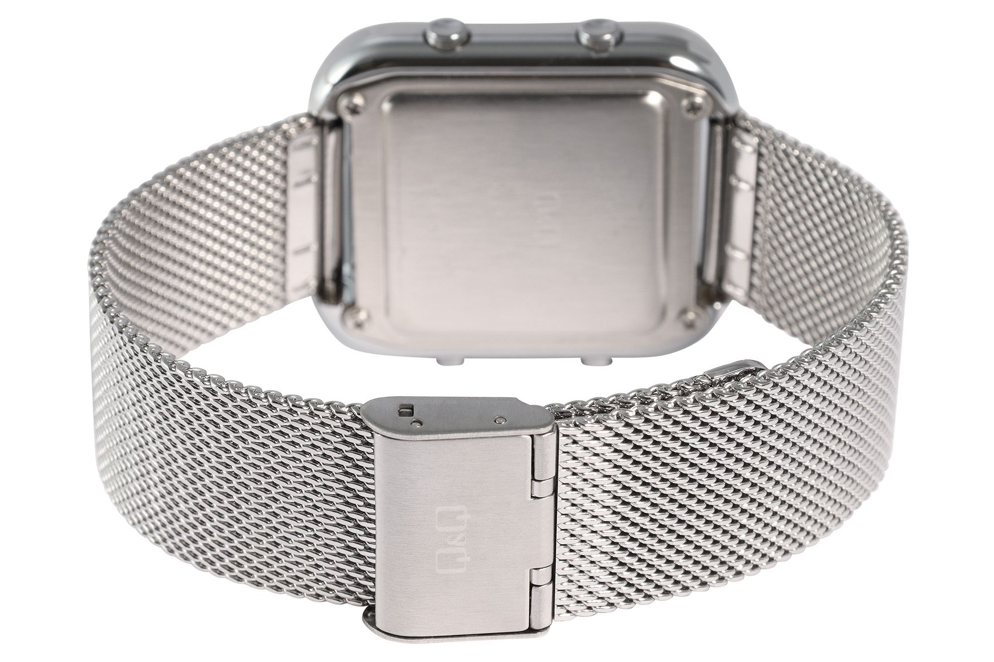 Q&Q Digitaluhr für Damen mit Meshband, Dual Time, 5 ATM, silberfarbig