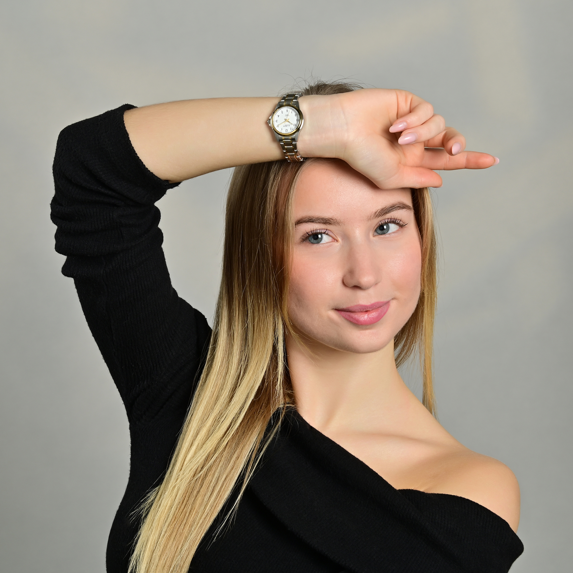 Just Edelstahl Damenarmbanduhr, bicolor, weißes ZB