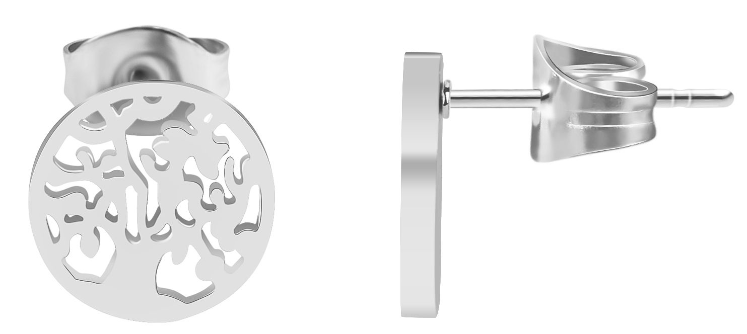 Akzent Edelstahl Ohrstecker Lebensbaum, silberfarbig, Durchmesser: 1,0 cm / Stärke: 0,1 cm