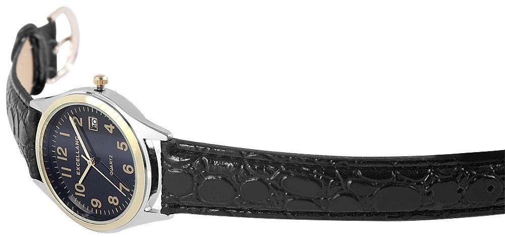 Excellanc Damenuhr mit Lederimitationsarmband, schwarz/bicolor