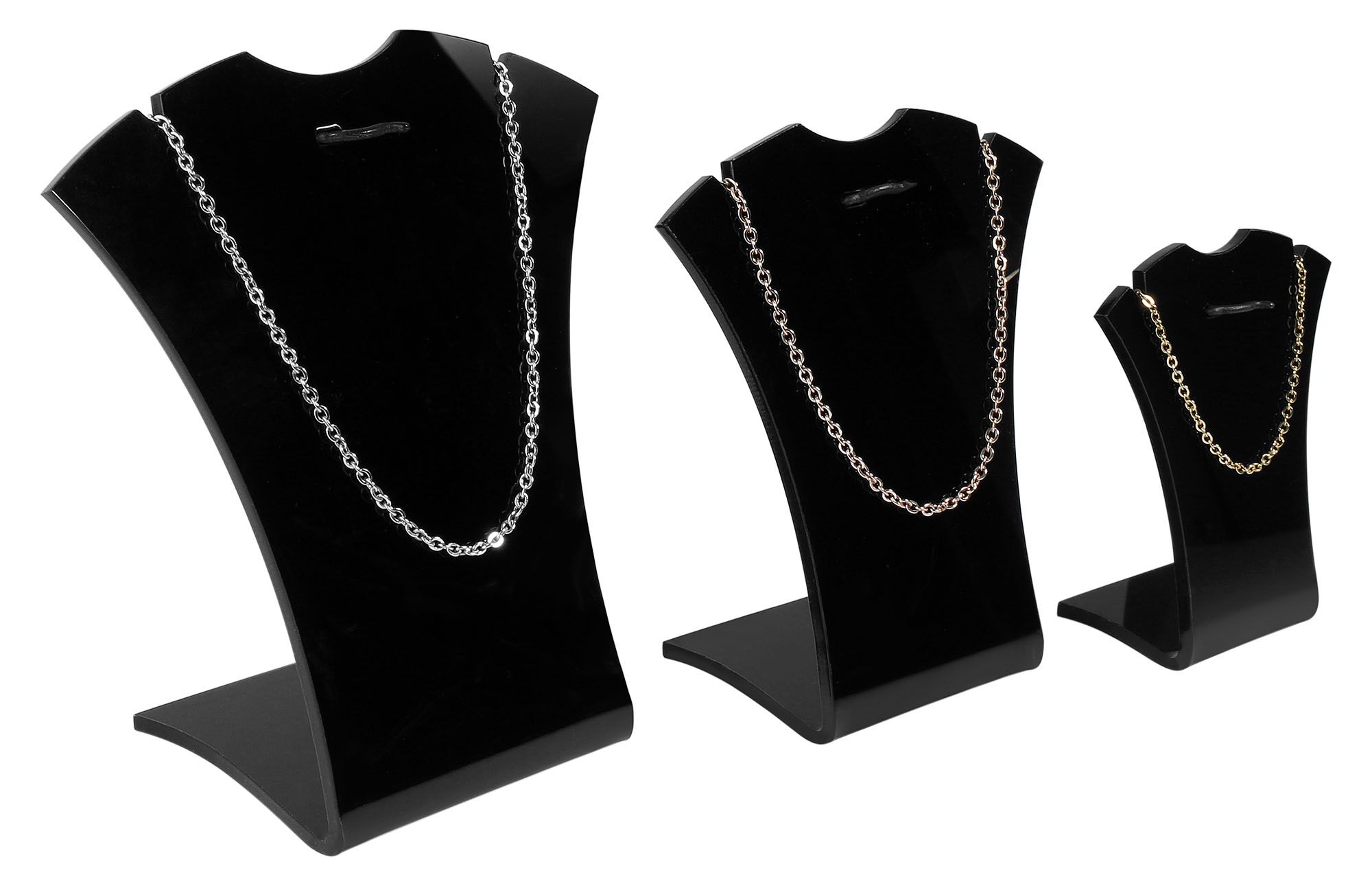 Acryl Aufsteller für Ketten (Dekoserie Glossy), 3er Set , schwarz