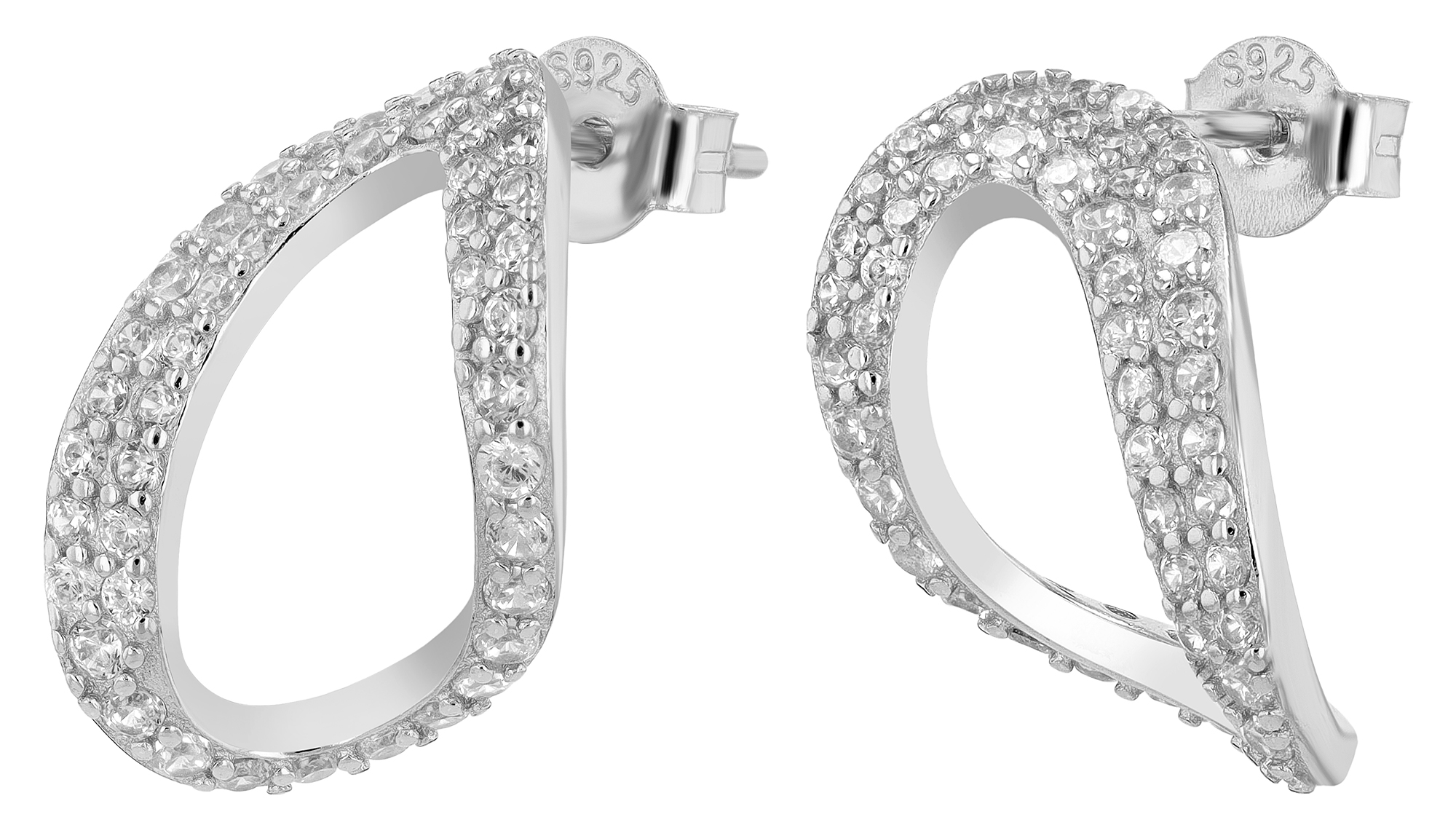 "Nuna", 925/- Echt Silber Ohrstecker mit Zirkonia, silberfarben rhodiniert