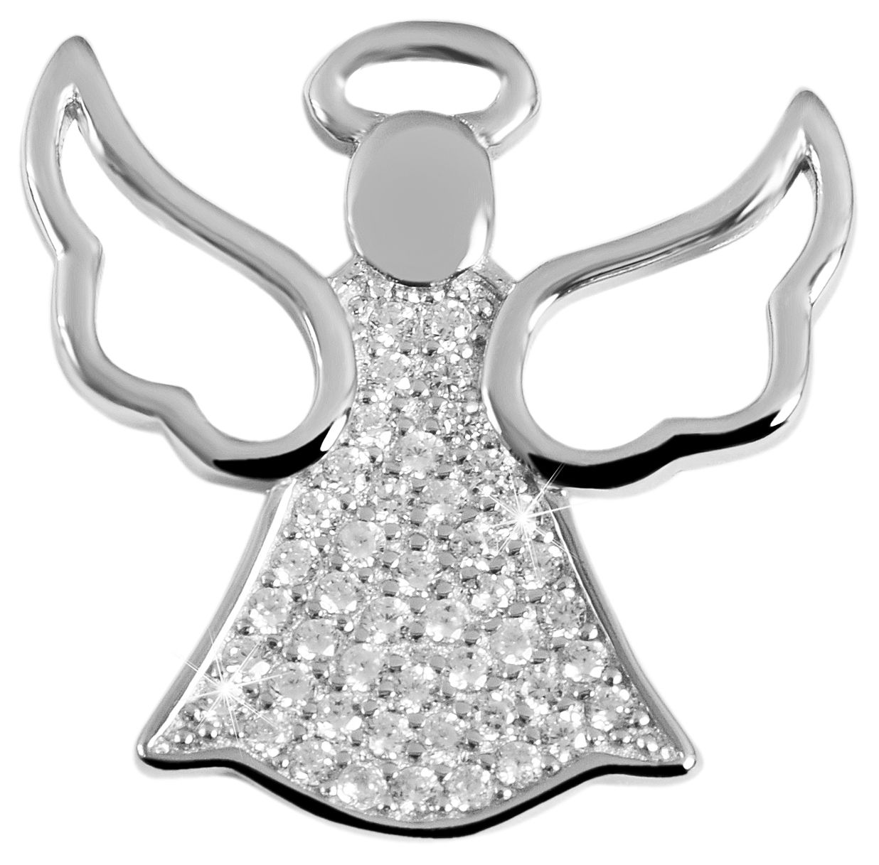 925/- Echt Silber Anhänger ohne Kette "Emeli", Schutzengel mit Zirkoniabesatz, 925/rhodiniert