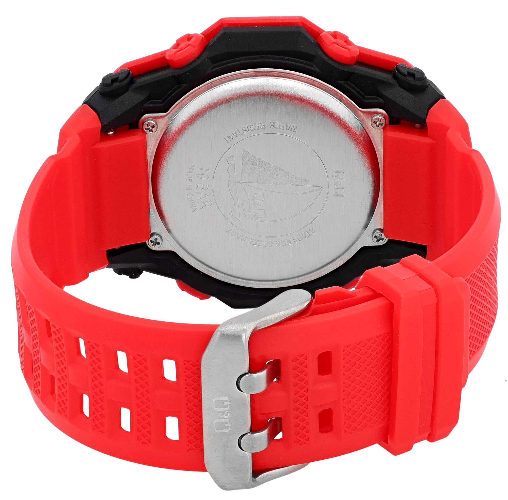 Q&Q Digitaluhr für Herren Ø 50 mm, Resinband, rot