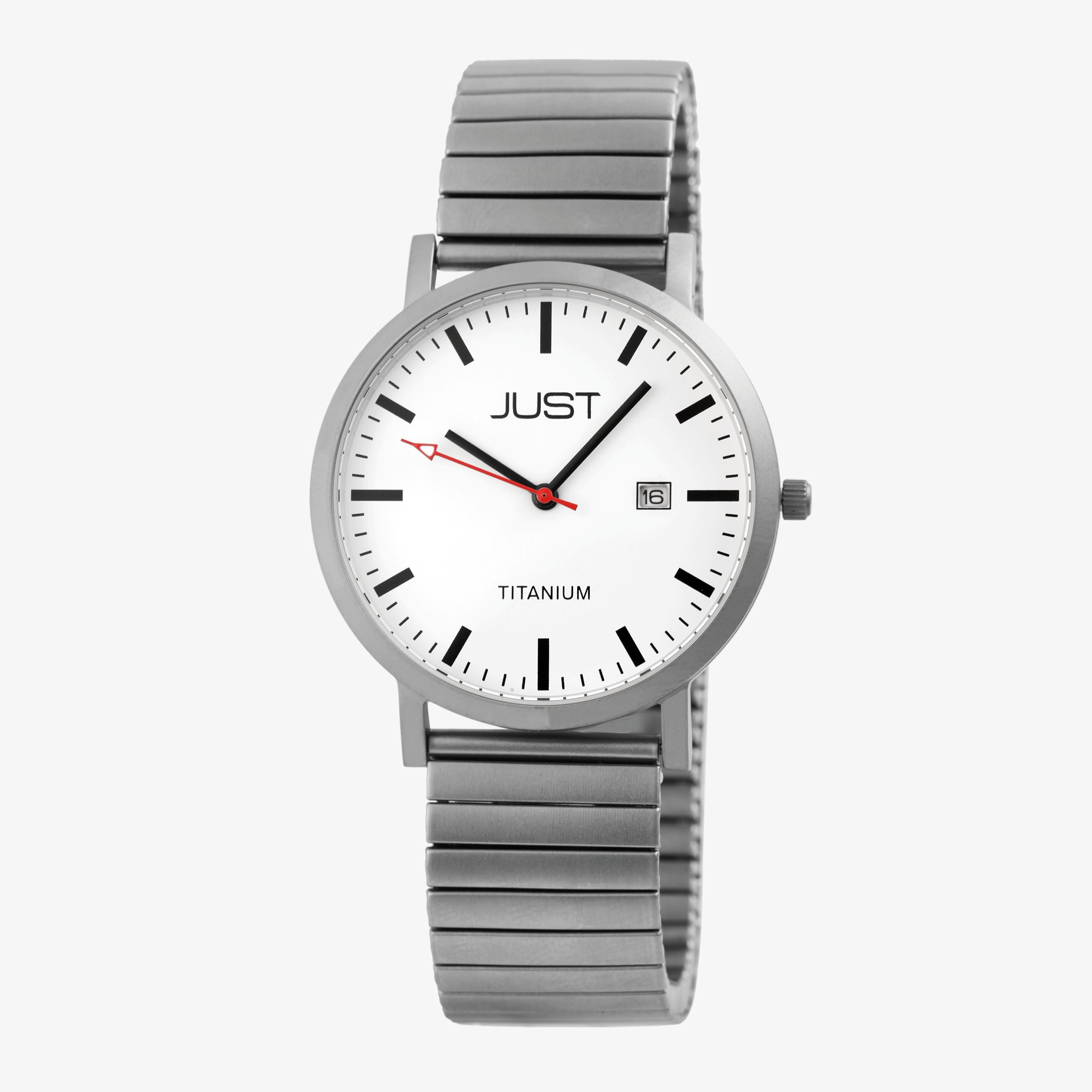 Just Herrenuhr mit Zugarmband, Titan, 5 ATM, weißes ZB