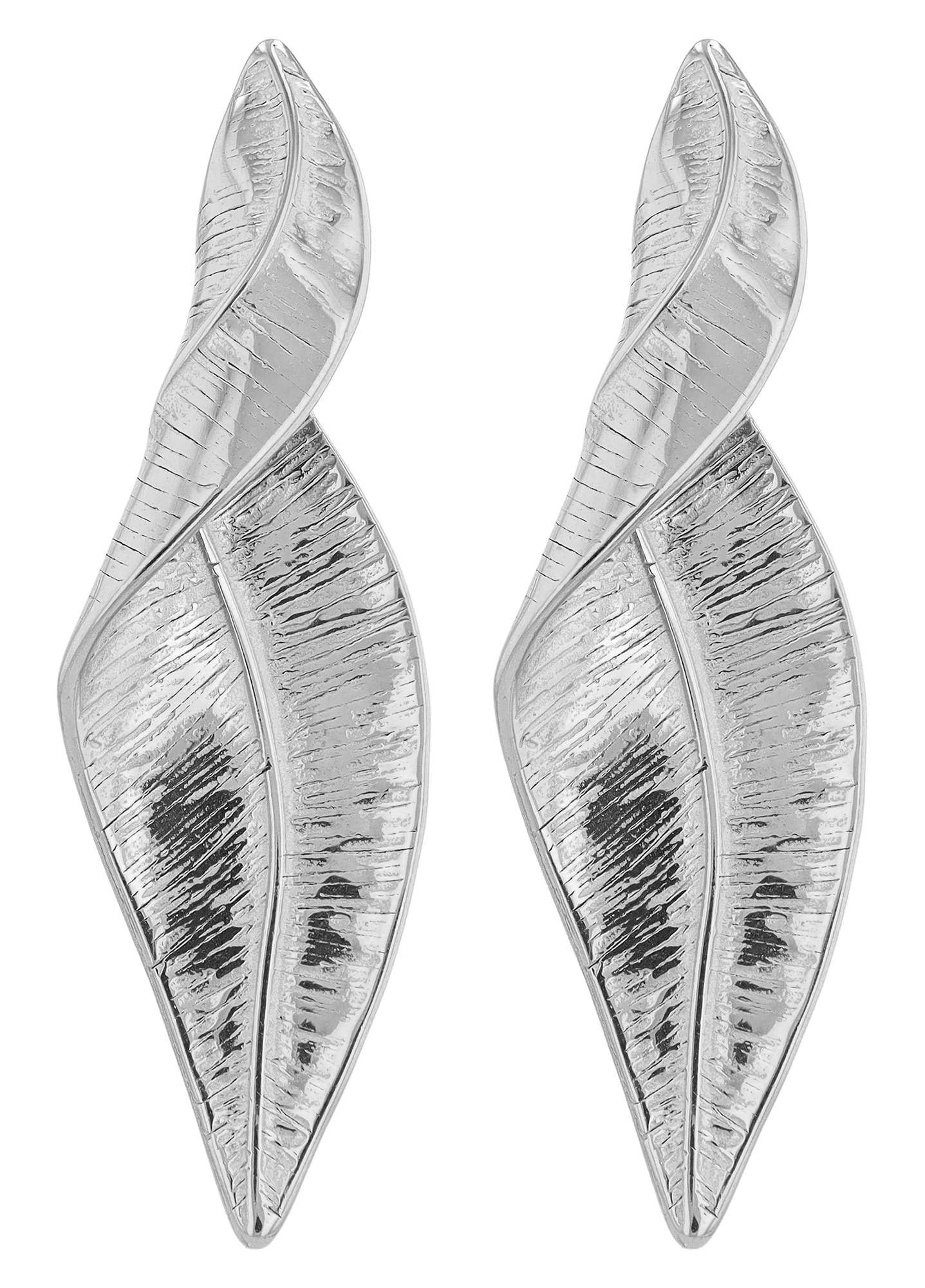 "Valka" Edelstahl Ohrstecker hängend, geschwungenes Blatt, silberfarben