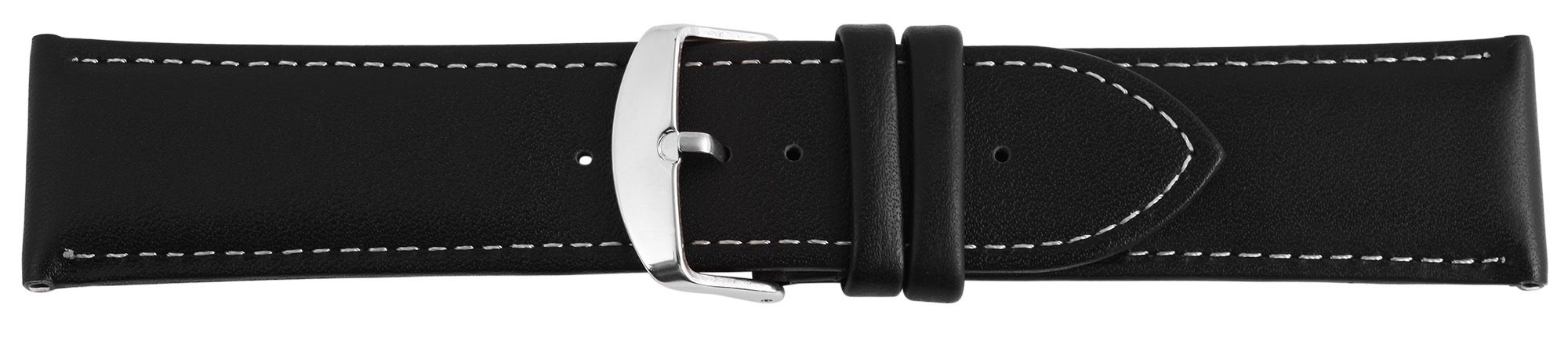 Echtleder-Uhrenarmband, schwarz, weiße Naht, 26 mm