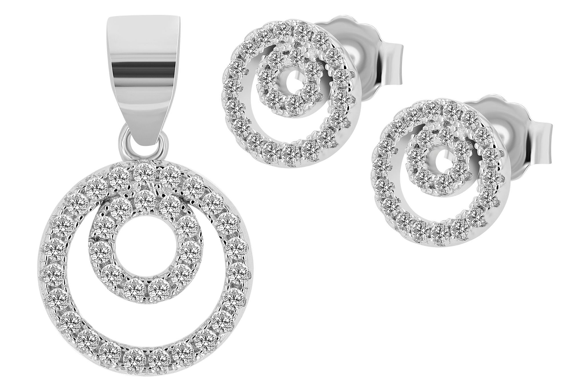 925/- Echt Silber Schmuckset "Sinead" mit runden Ohrsteckern & Anhänger, rhodiniert