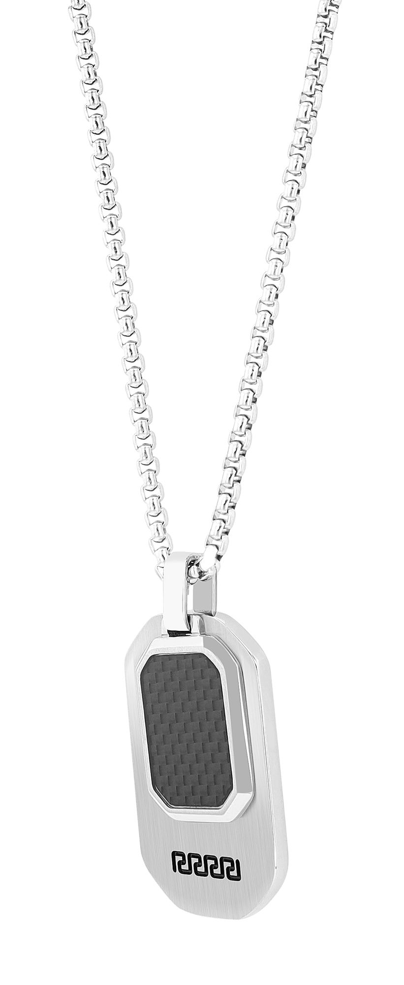 Akzent Halskette mit zwei DogTags, Edelstahl & Carbon, silberfarben