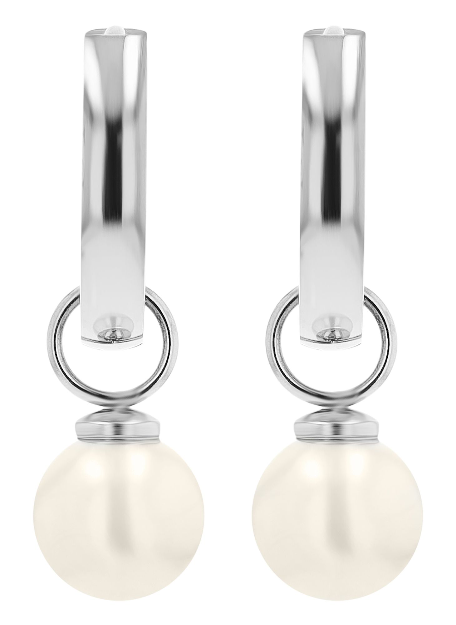 "Amapola" Akzent Creolen mit Ø 8 mm Perle, Edelstahl, silberfarben