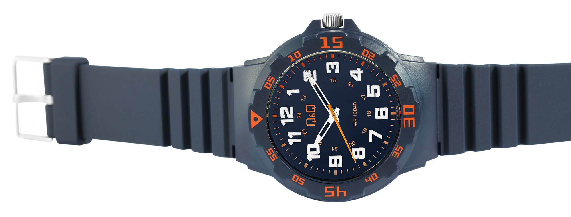 Q&Q Herrenuhr mit Silikonarmband, Ø 43 mm, blau/ orange Details