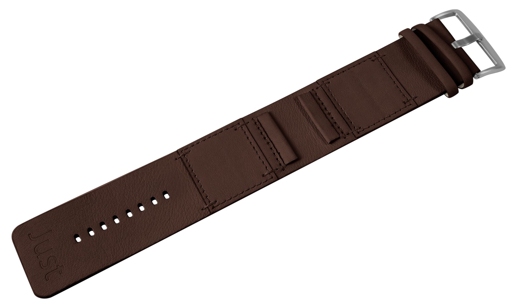 Just Echtleder-Uhrenarmband mit Unterlage, dunkelbraun, 28 mm