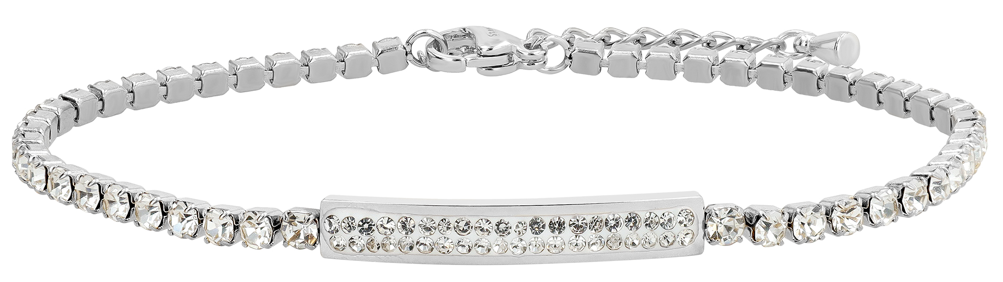 "Juna" Tennisarmband mit Vollbesetzte ID-Platte, 18,5 + 4 cm