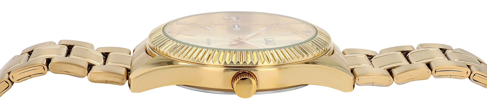 Q&Q Herrenuhr mit Edelstahlarmband, 5 Bar, goldfarben