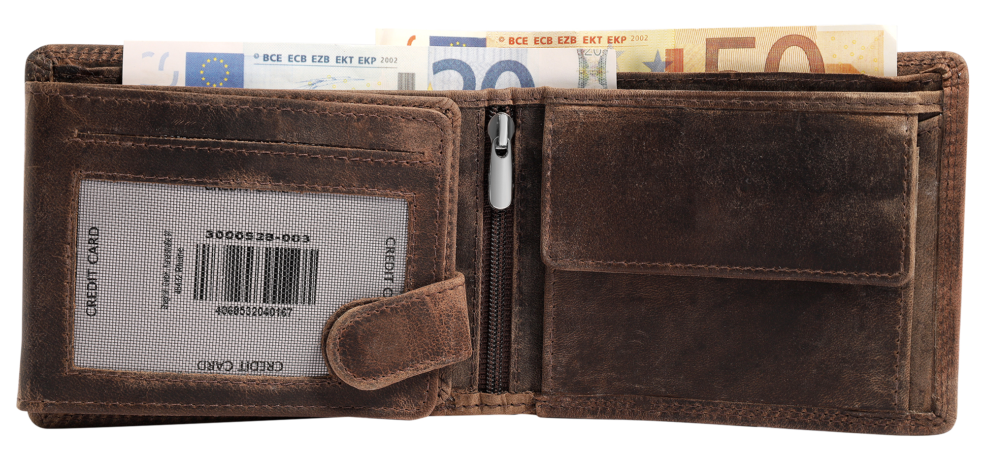 Akzent Echt Leder (Hunter-Leder) Geldbörse, RFID, Querformat, "Segelschiff", braun