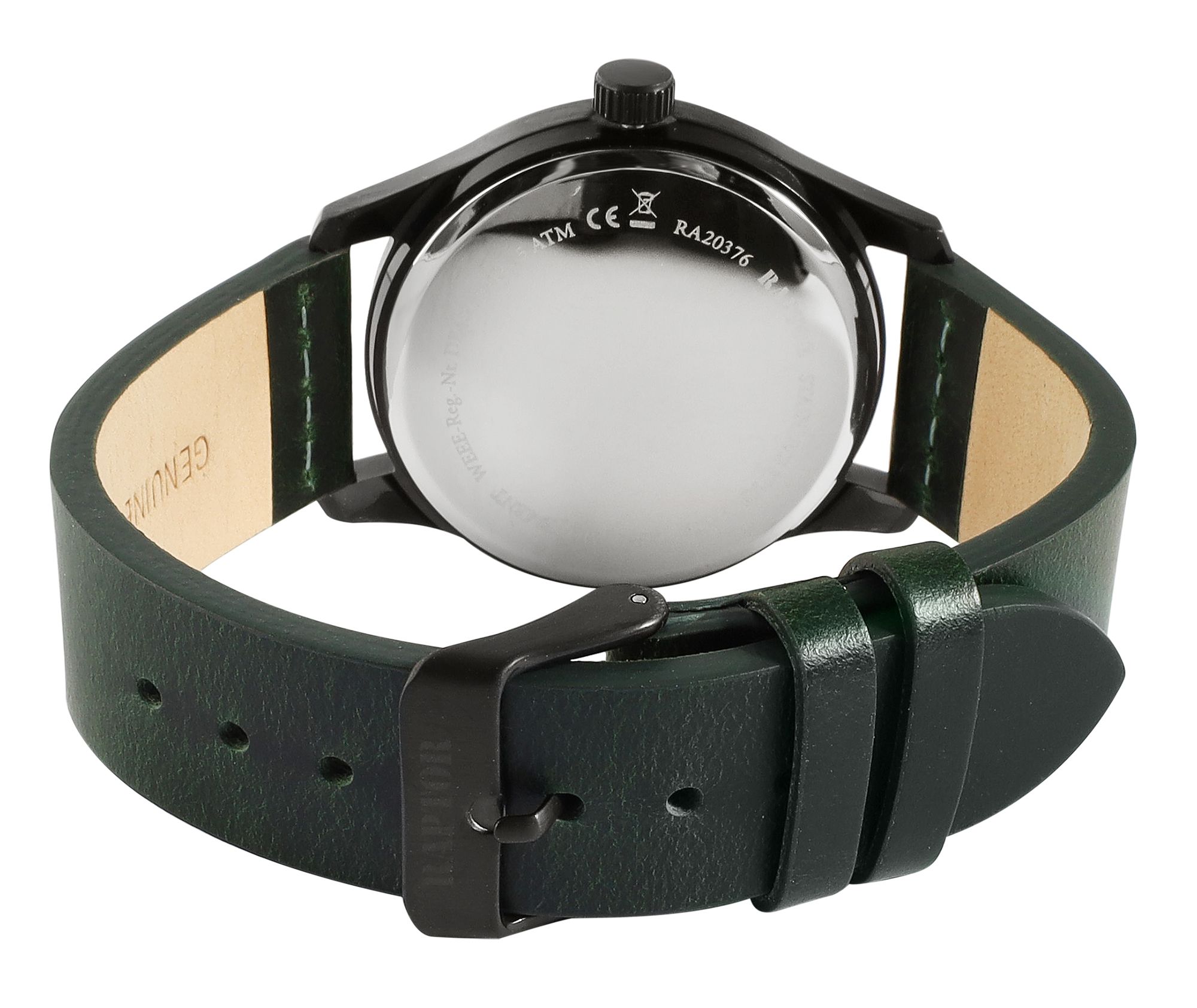 Raptor Herrenuhr "Falkor" mit Lederarmband, Datumsanzeige, 5 ATM, dunkelgrün