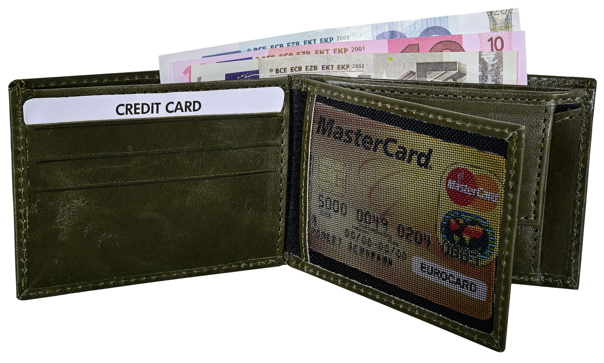 Steinmeister Echtleder Mini-Geldbörse, RFID, Querformat, khaki (grün)