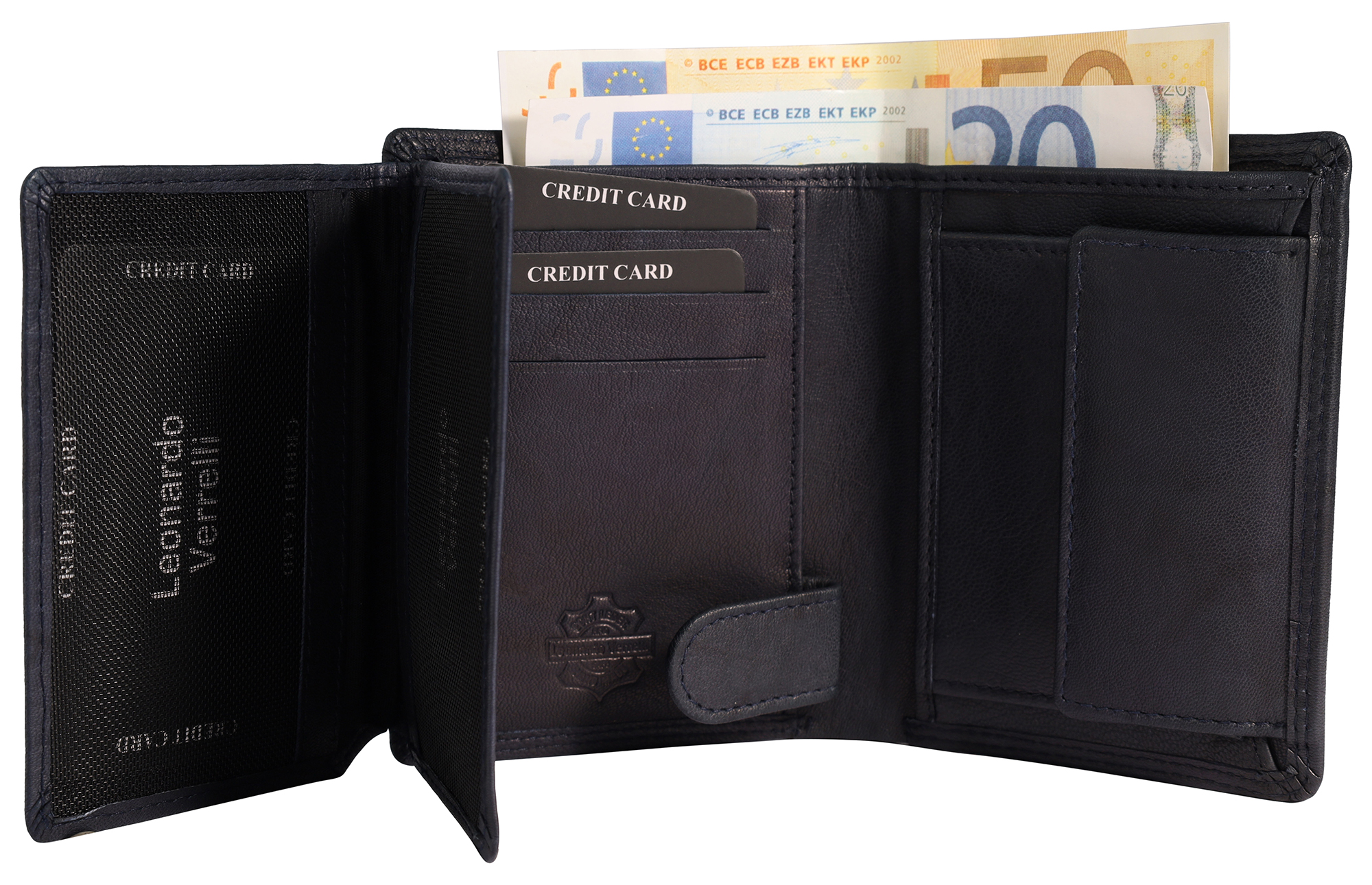 Leonardo Verrelli Echtleder (Antik) Geldbörse, RFID, Hochformat, dunkelblau