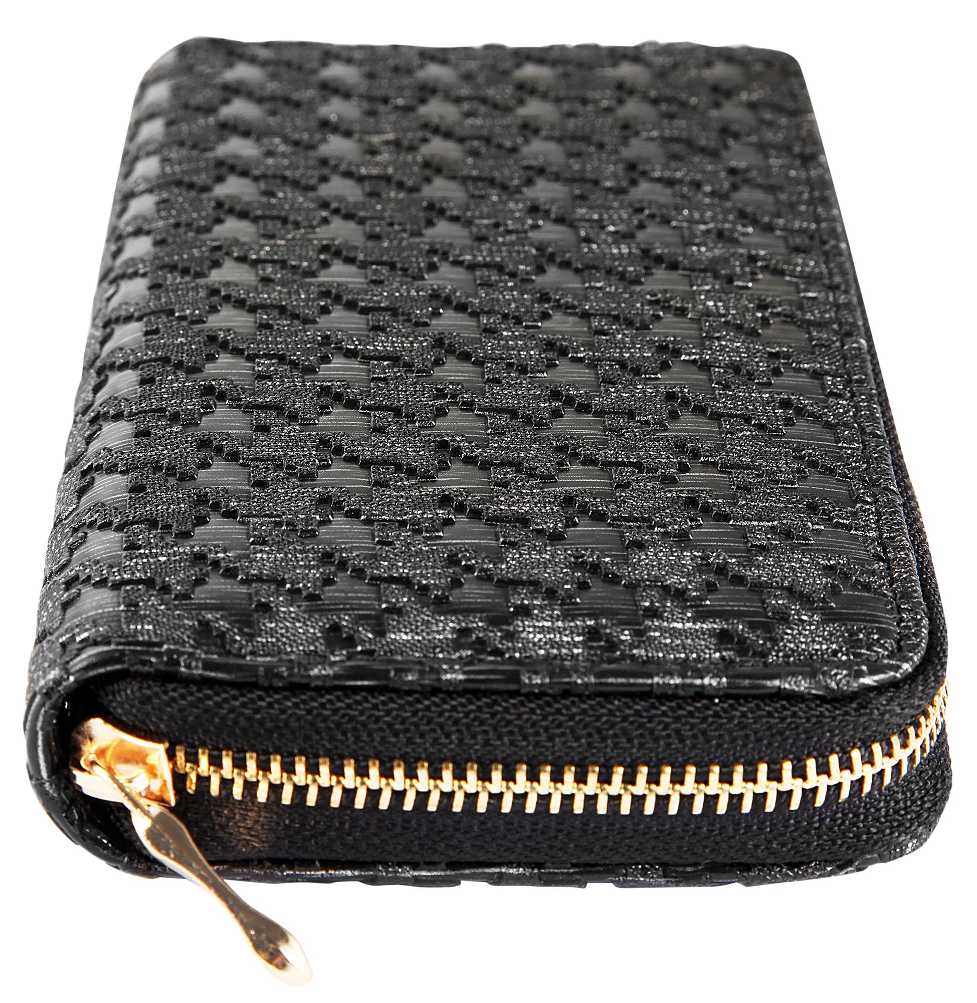 Cham Cham Damen Geldbörse aus Lederimitat in schwarz. Format 19 x 10 cm.