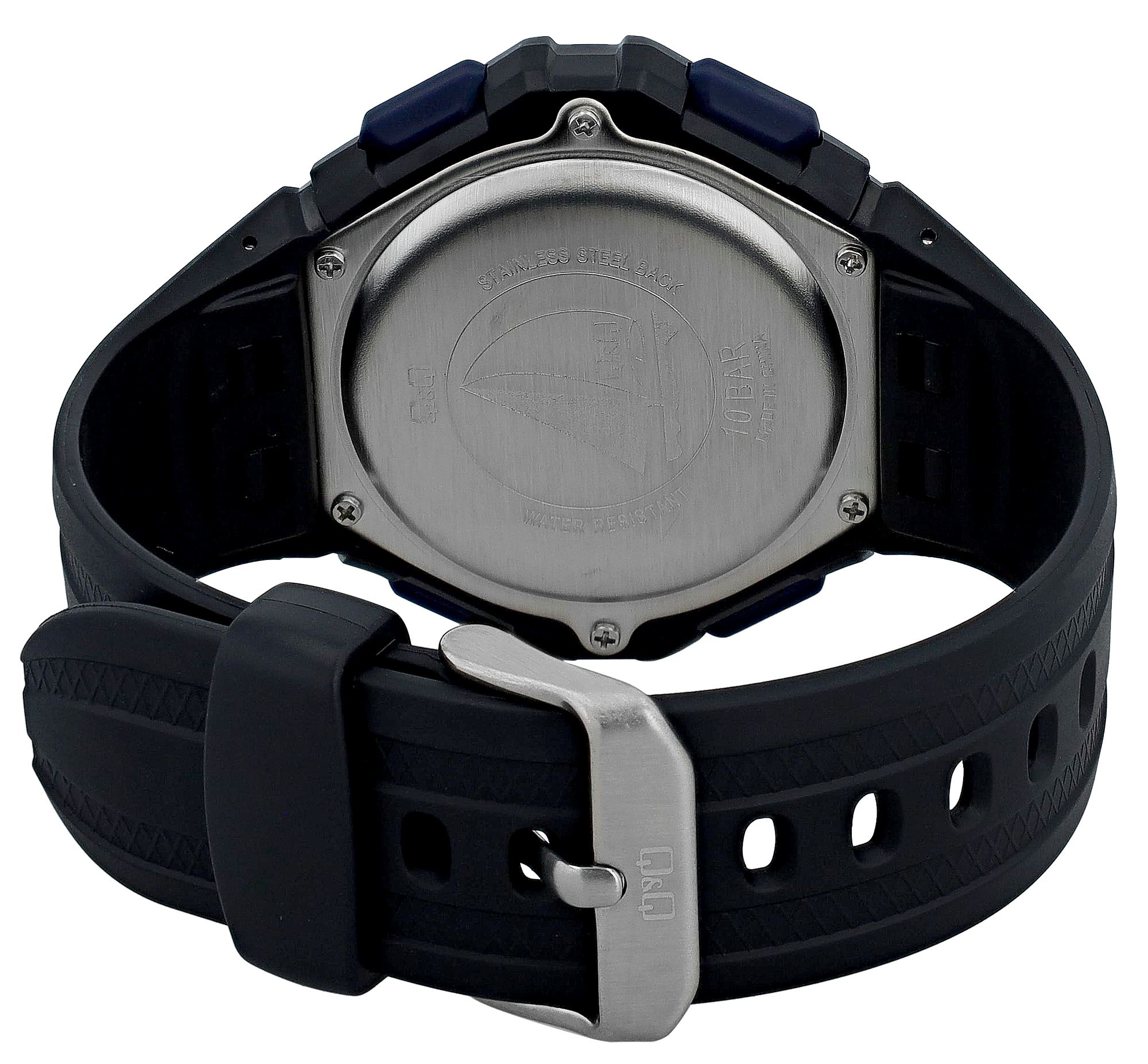 Q&Q Herren Digitaluhr, Kunststoff, Resinband, Ø 50 mm, schwarz