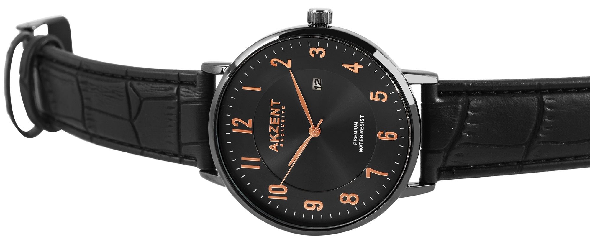 Akzent Exclusive Herrenarmbanduhr mit Lederimitationsarmband